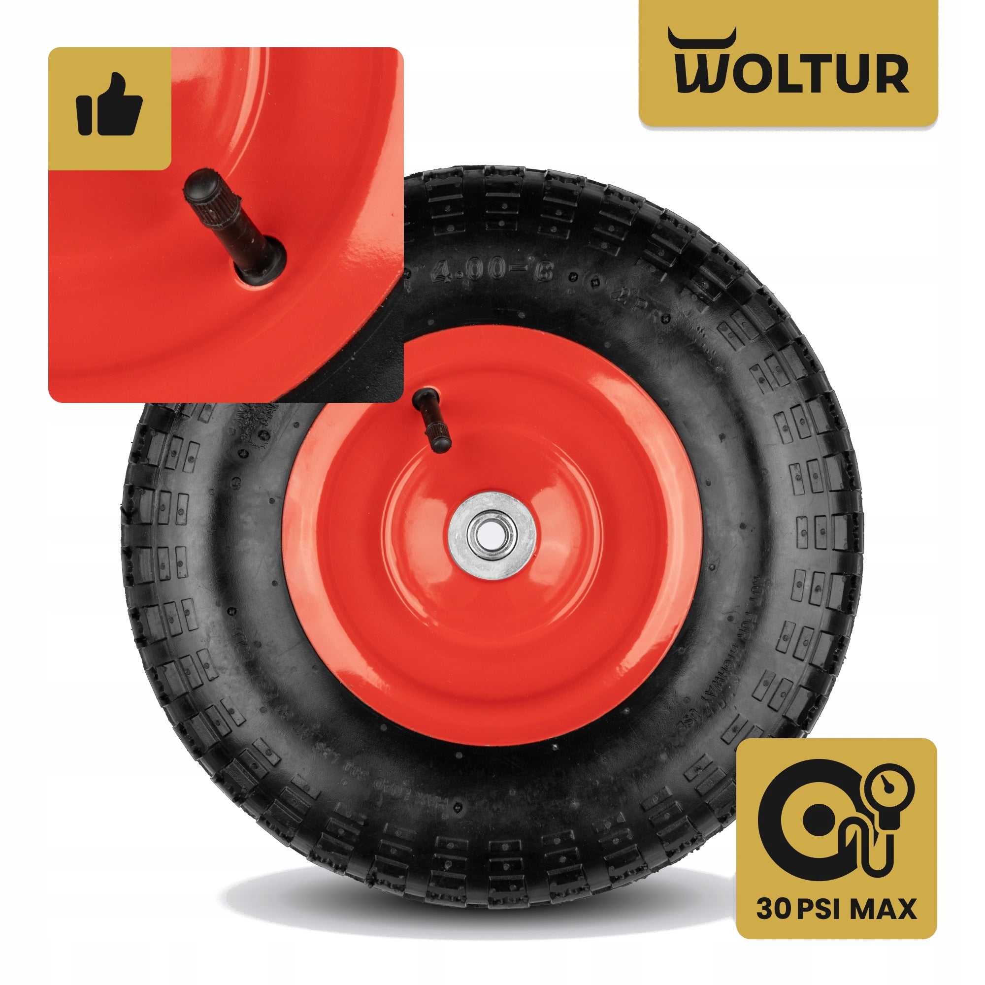 INNER TUBE WHEEL FOR WHEELBARROW 4.00-6 400-6 4006 FI 12 MM PUMPED + AXLE Brand Woltur