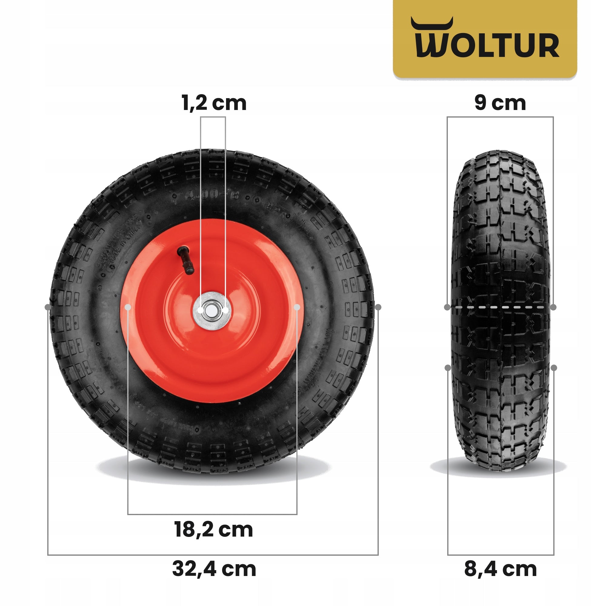 INNER TUBE WHEEL FOR WHEELBARROW 4.00-6 400-6 4006 FI 12 MM PUMPED + AXLE Manufacturer code KoPn4006-12-01