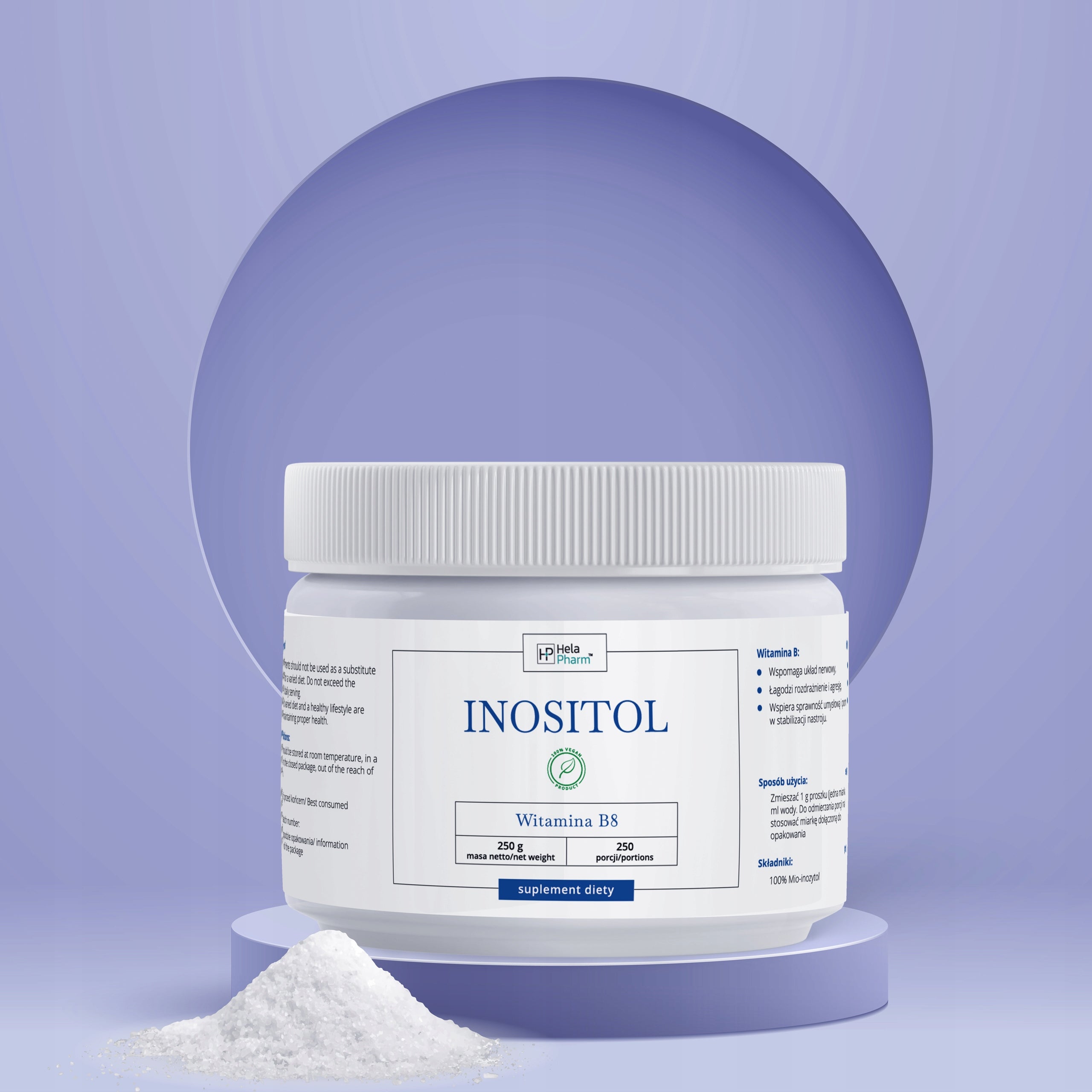 INOSITOL 100% Powder Vitamin B8 NERVOUS SYSTEM 250g VEGE EAN (GTIN) 5904506138647