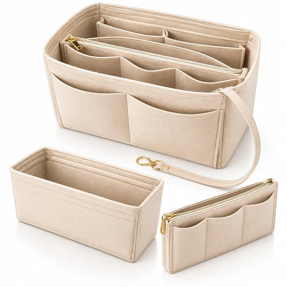 INSERT ORGANIZER FOR WOMEN'S HANDBAG FELT ROOMY M BEIGE BOTC