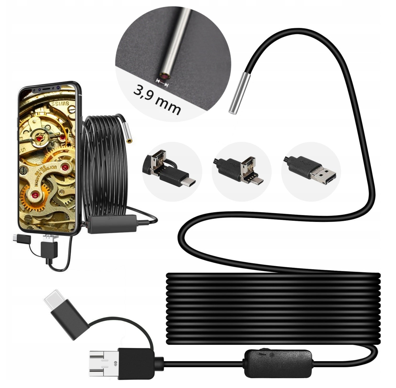 INSPECTION CAMERA ENDOSKOP 720p USB APP 3,9mm 5m