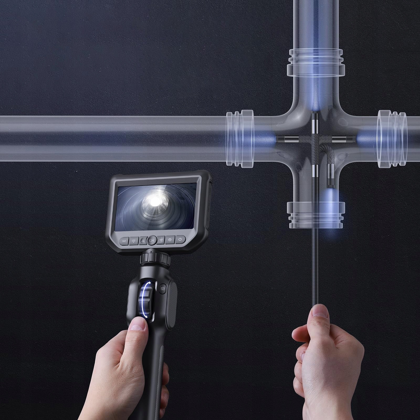 INSPECTION CAMERA WITH MOVABLE ROTARY HEAD ENDOSCOPE 360° 8mm 2M 8LED CE Manufacturer code S43 2M+ Karta 32G