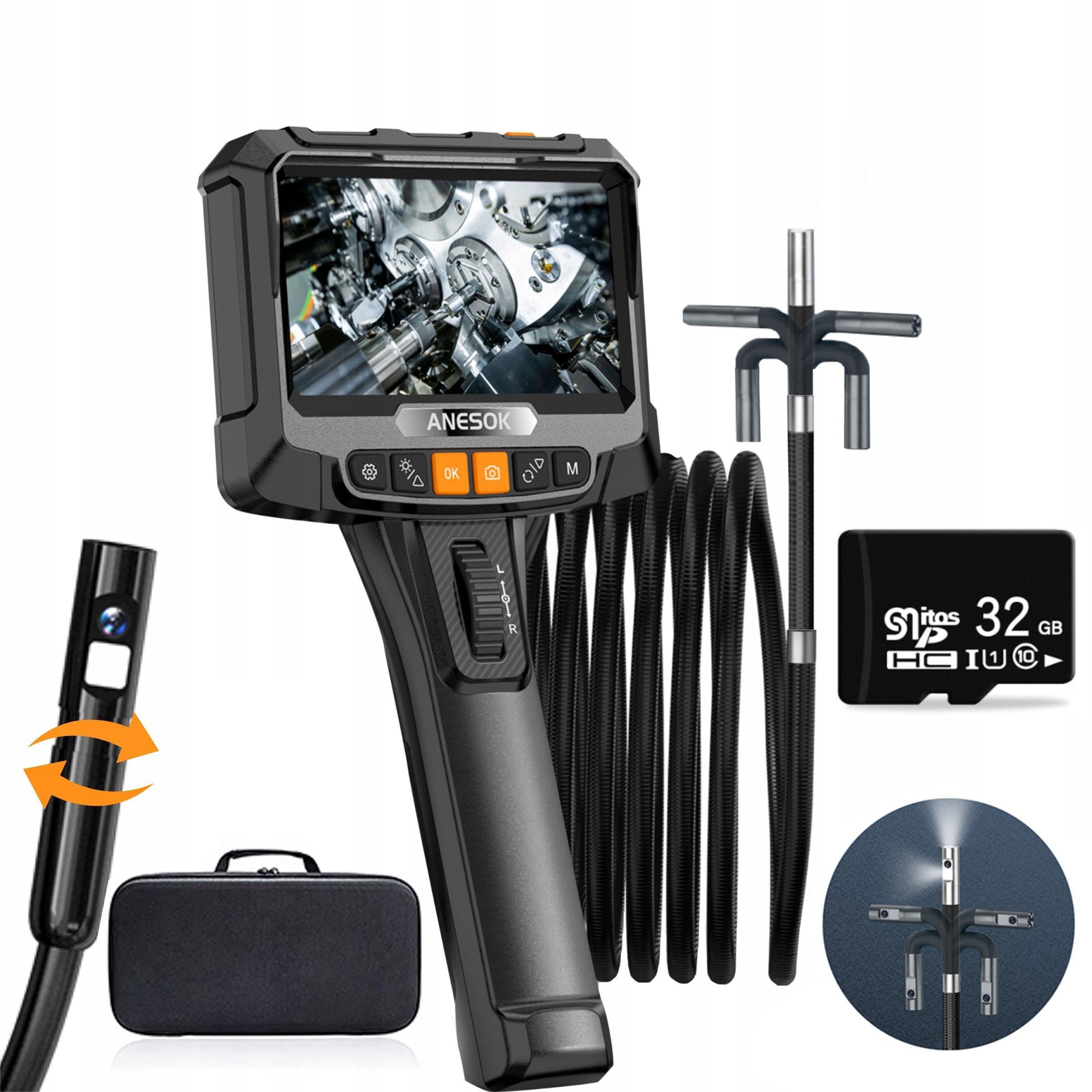 INSPECTION CAMERA WITH MOVABLE ROTARY HEAD ENDOSCOPE 8mm 2m 360° IP67+SD32G