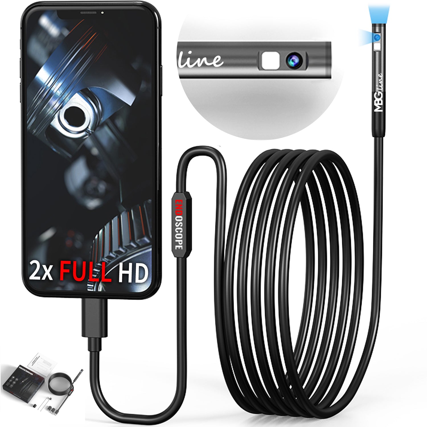 INSPECTION Camera DUO ENDOSCOPE TWO CAMERAS 2M 7LED 2xFHD WIFI for iPHONE
