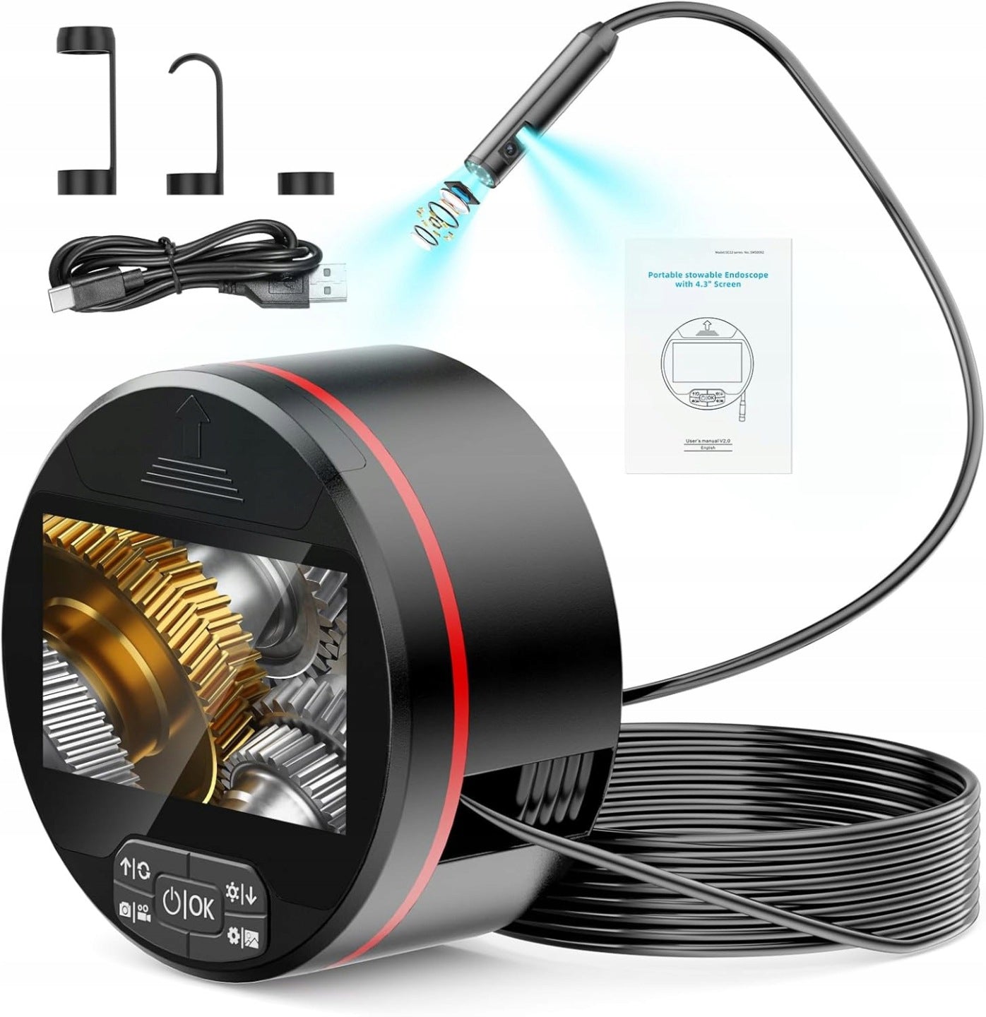INSPECTION Camera DUO ENDOSCOPE TWO CAMERAS 5M 8LED 2x Full HD Photography