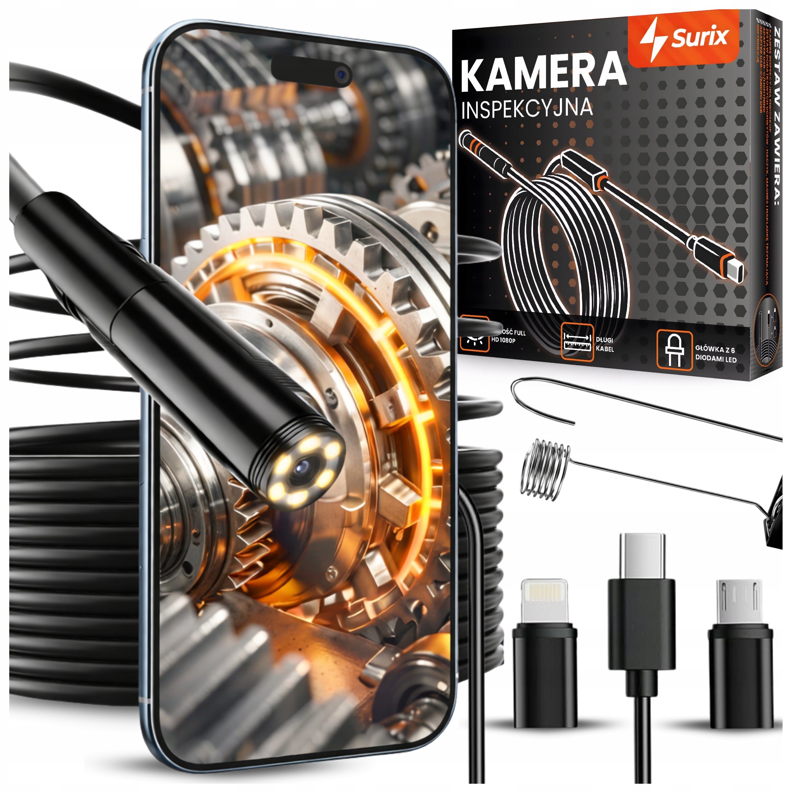 INSPECTION Camera ENDOSCOPE WiFi DUO 2xFHD 2 cameras 7LED 3m for iPHONE iOS