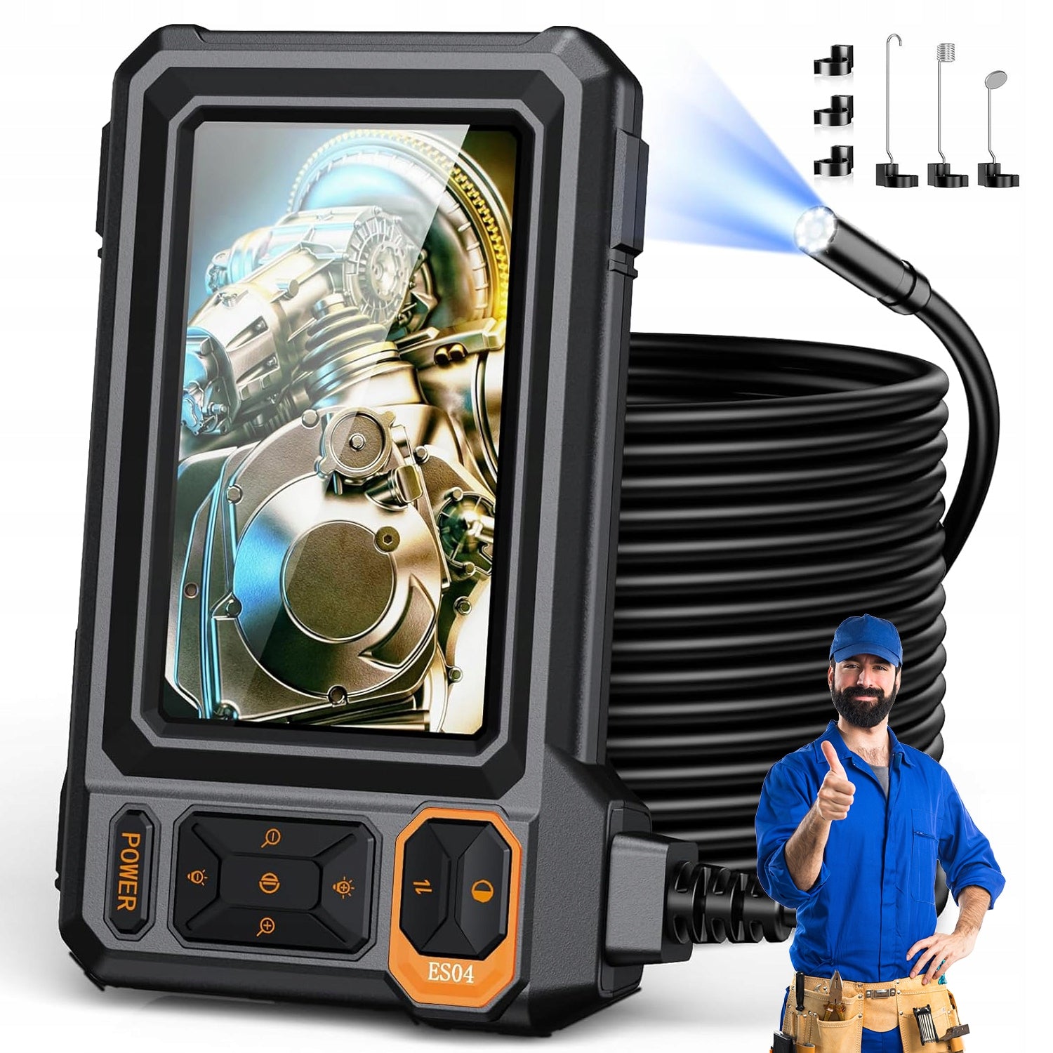 INSPECTION ENDOSCOPE CAMERA WITH SCREEN 4.3 LCD WATERPROOF 8 LED 5M CABLE