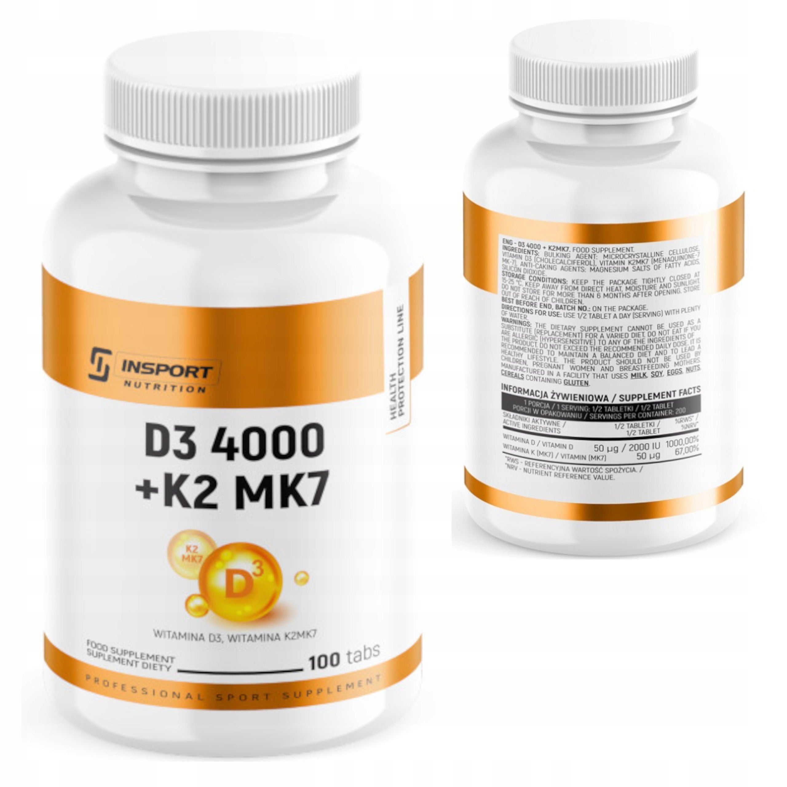 INSPORT VITAMIN D3 4000 + K2 MK-7 100 tab. HEALTHY BONES TEETH HEART ENERGY