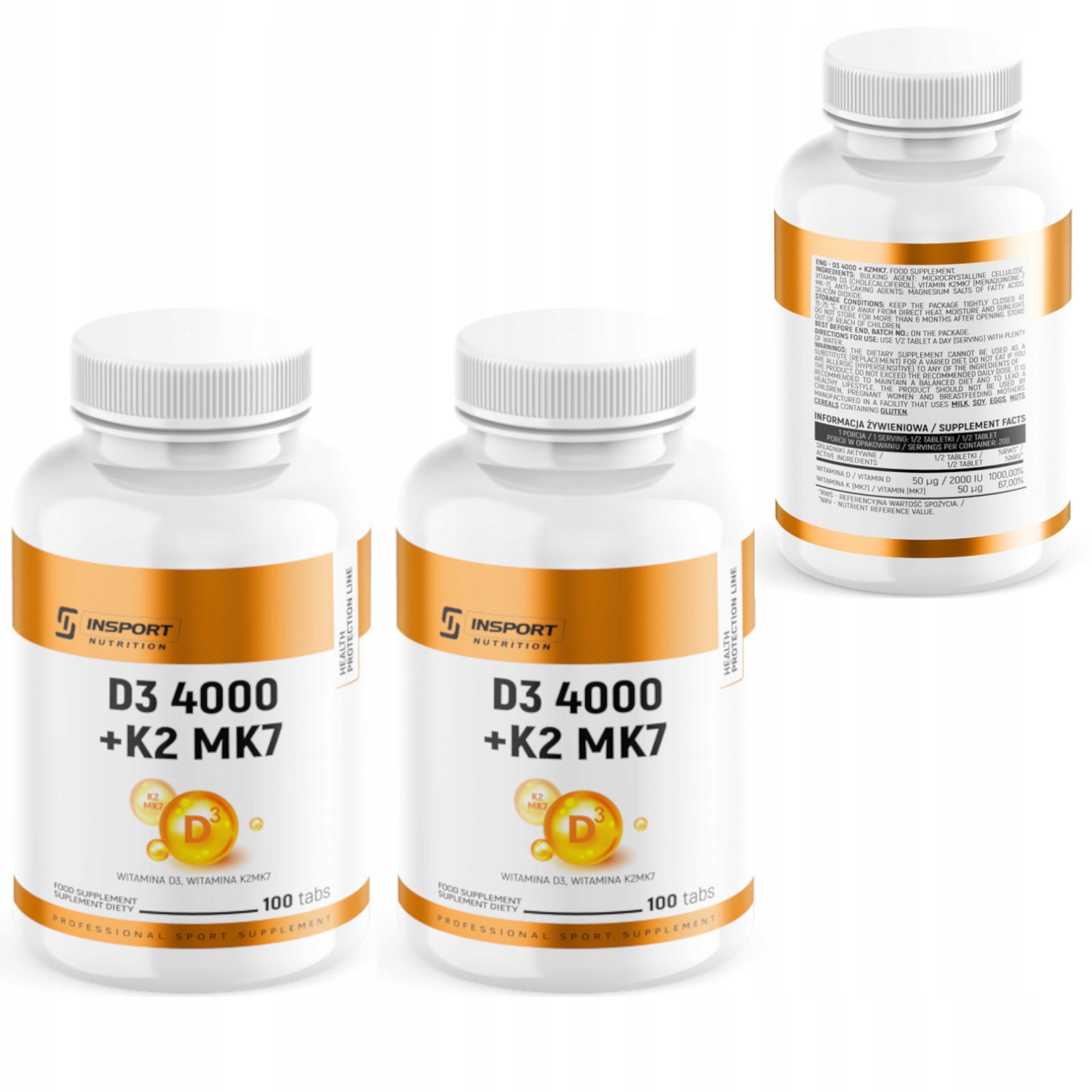 INSPORT VITAMIN D3 4000 + K2 MK-7 200 tab. HEALTHY BONES TEETH HEART ENERGY