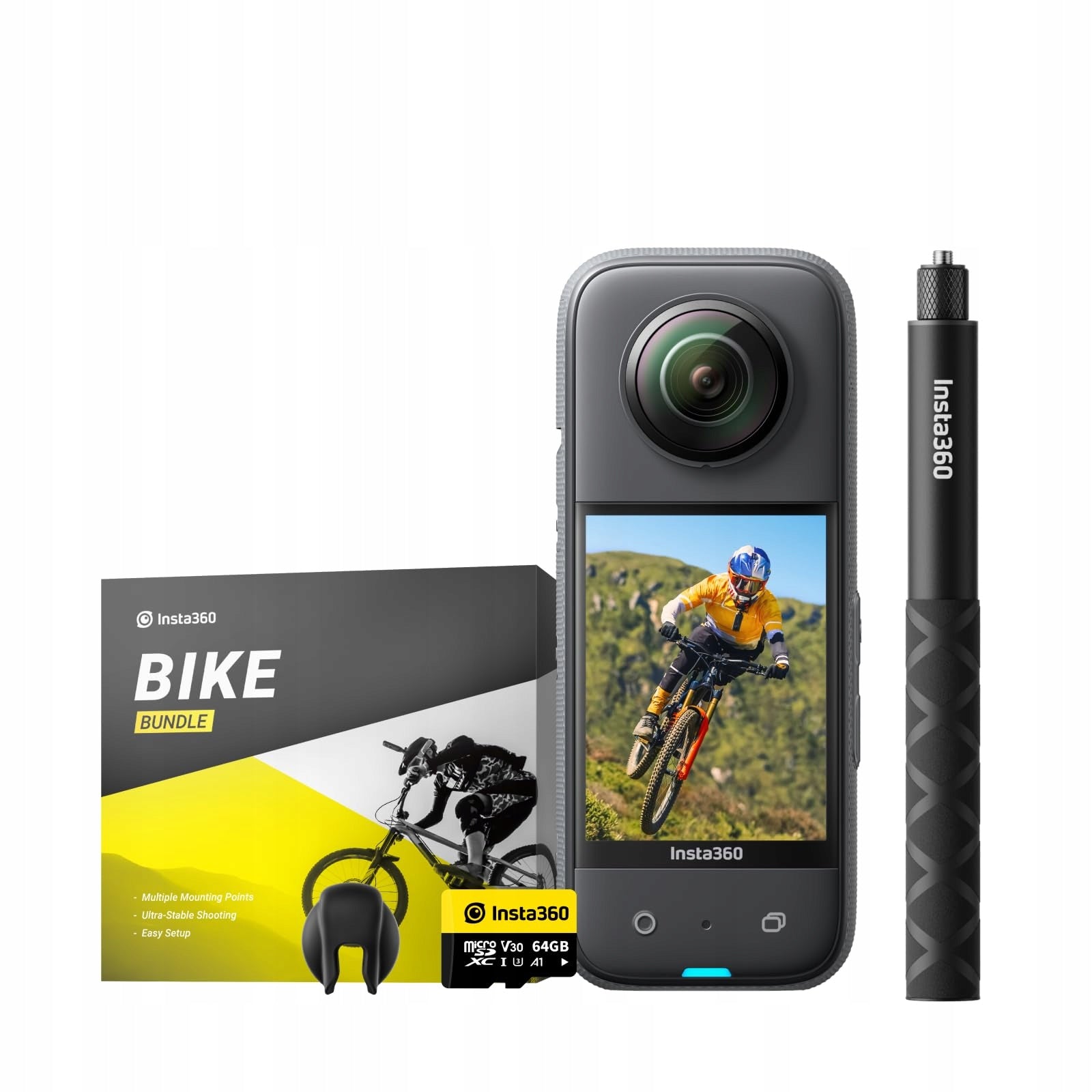 INSTA360 X3 Bicycle Camera Kit 360° 5,7K 72MP Stabilization AI Screen