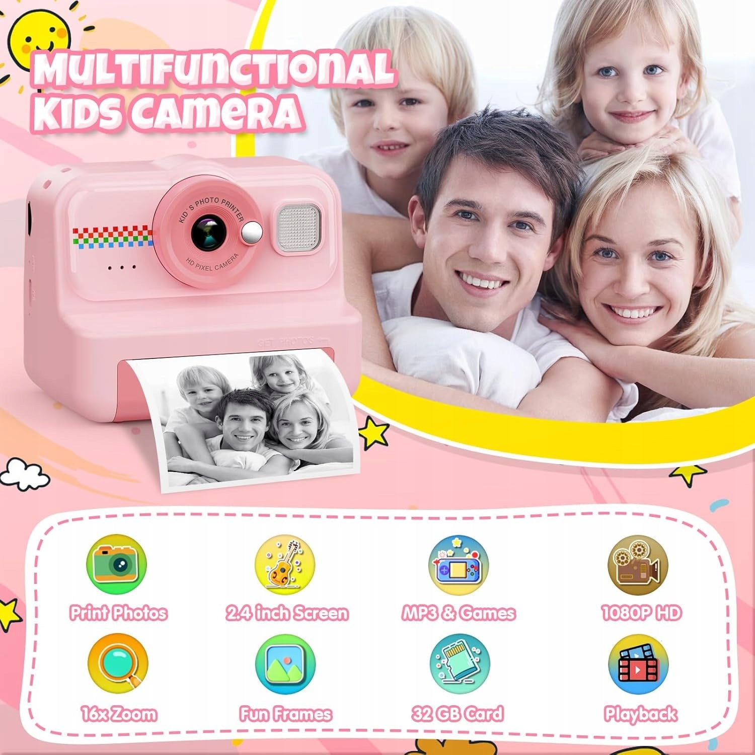 INSTANT CAMERA 3 ROLLS OF PAPER CARD SD 32GB PINK Manufacturer code APARAT FOTOGRAFICZNY NATYCHMIASTOWY NA PAPIER