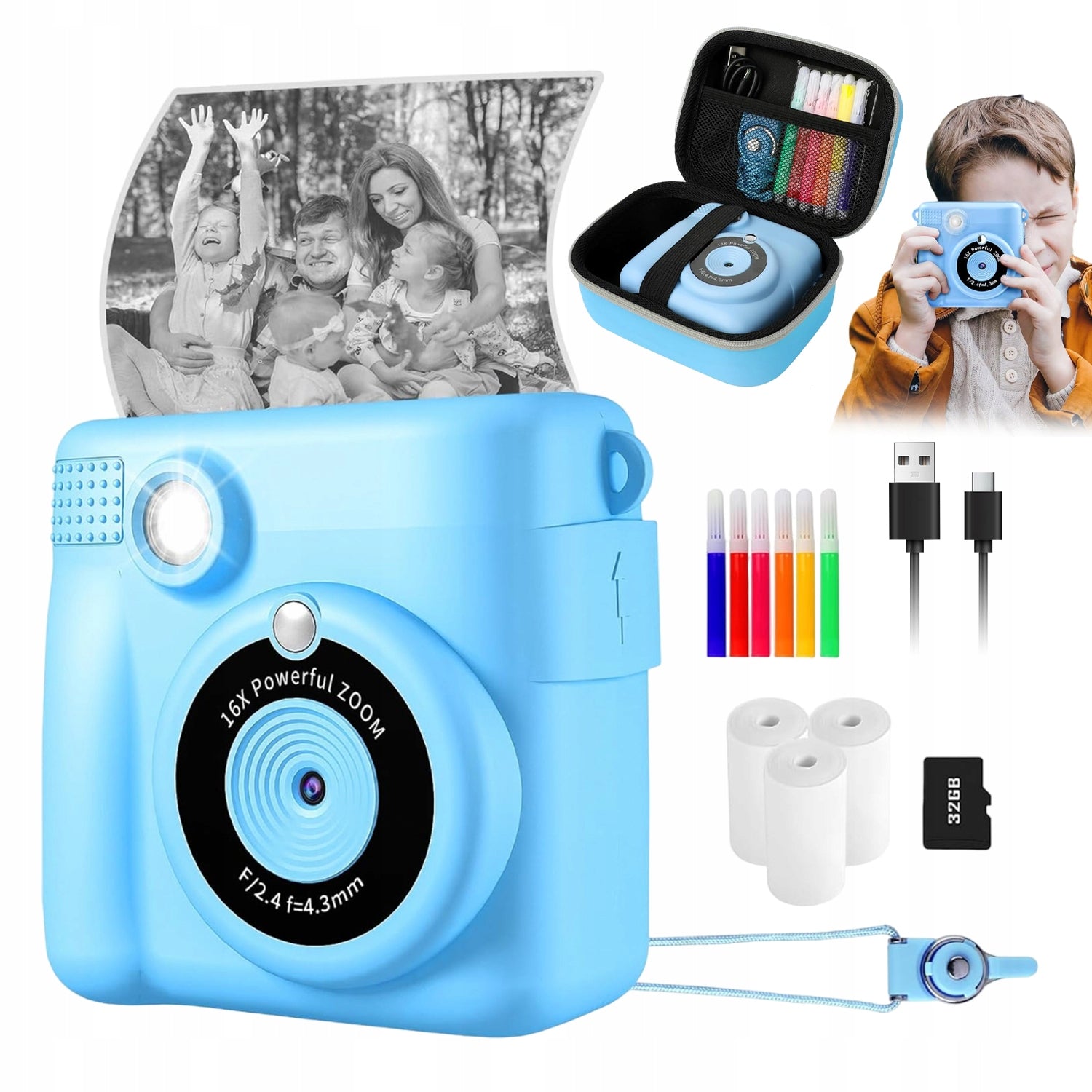 INSTANT CAMERA CHILD WITH 3 ROLLS OF PRINTER PAPER