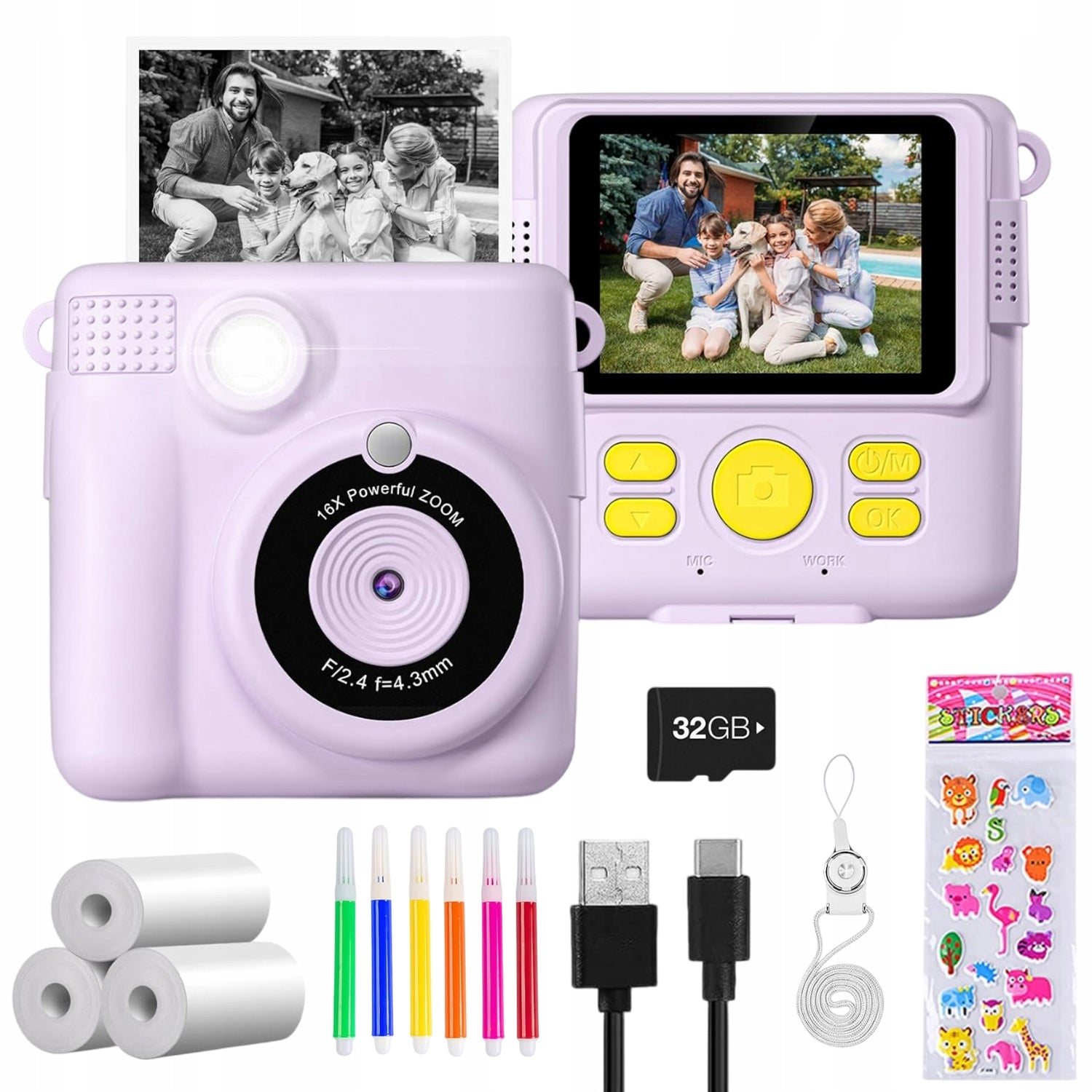 INSTANT CAMERA CHILDREN 32GB MEMORY THERMAL PRINTER+3 ROLLS FREEBIE