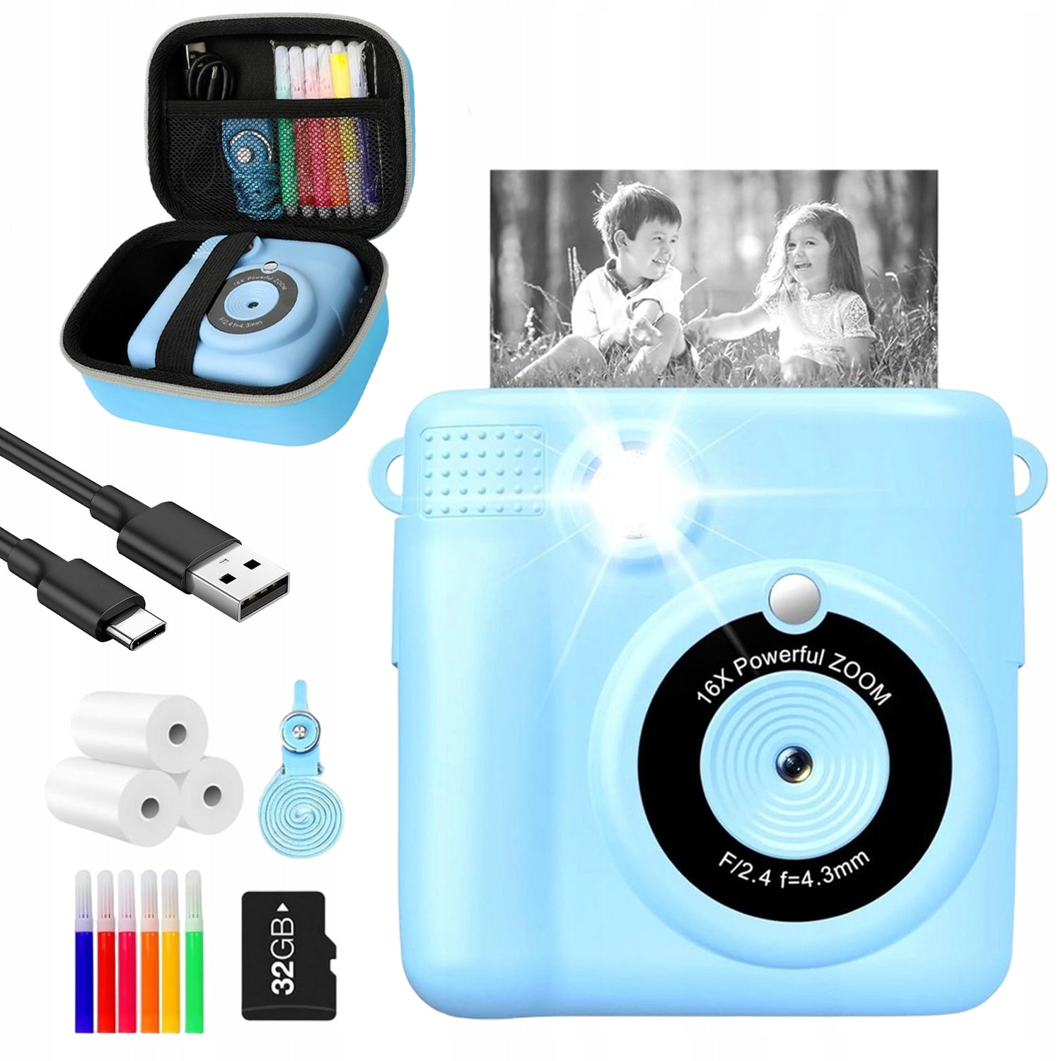 INSTANT CAMERA CHILDREN 32GB THERMAL PRINTING TECHNOLOGY BLUE