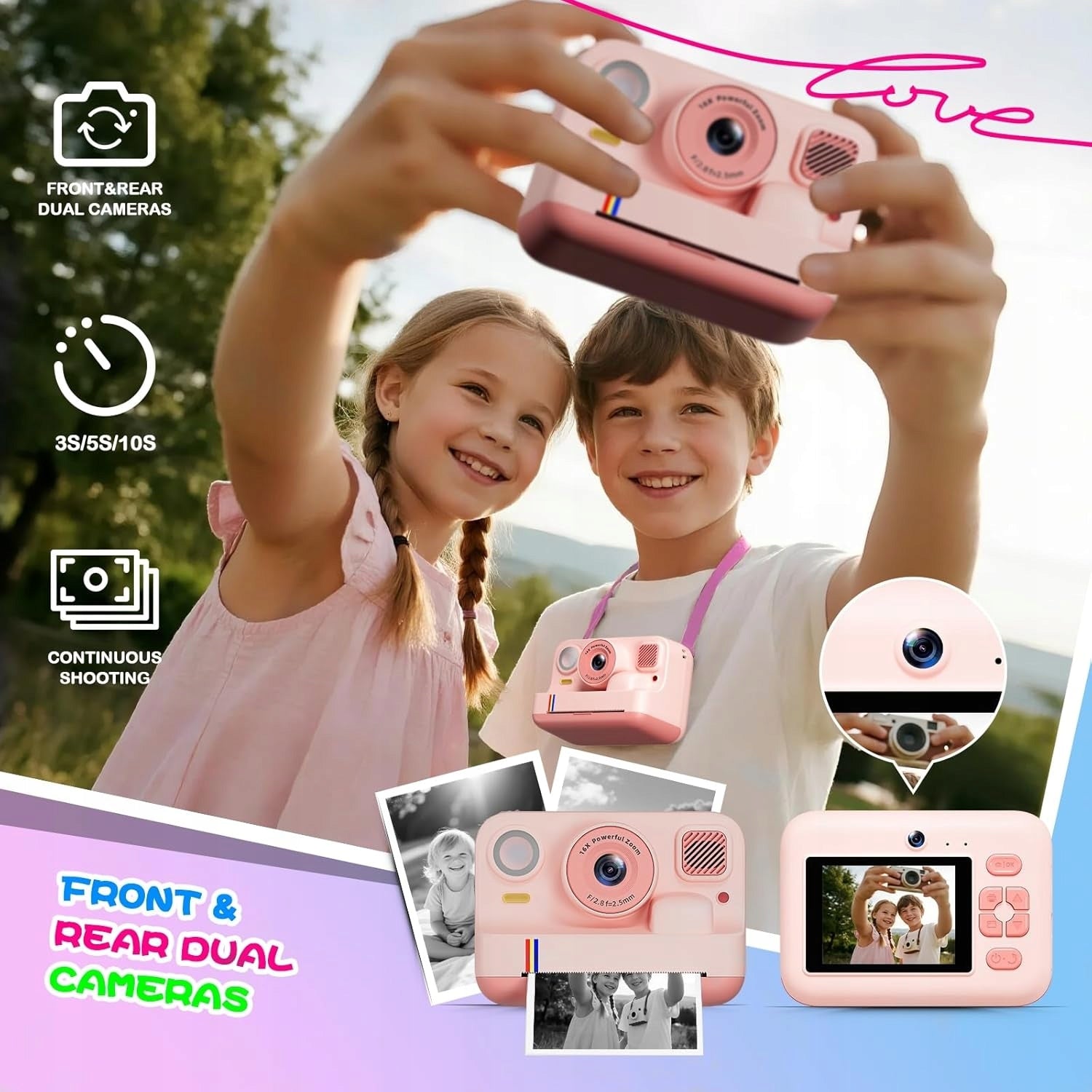 INSTANT CAMERA FOR CHILDREN 3in1 PRINT SELFIE 180° MP3 GAMES + FREEBIES Brand no brand