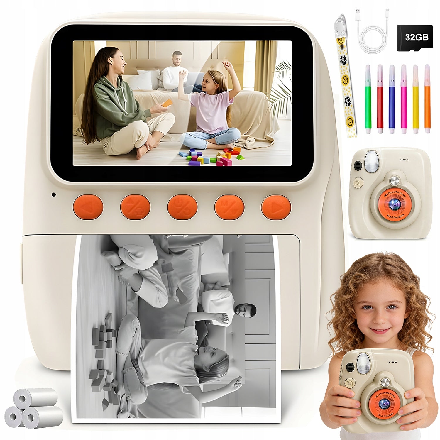 INSTANT CAMERA FOR CHILDREN 48MP 16X ZOOM VIDEO 2.5K PRINT BLACK AND WHITE