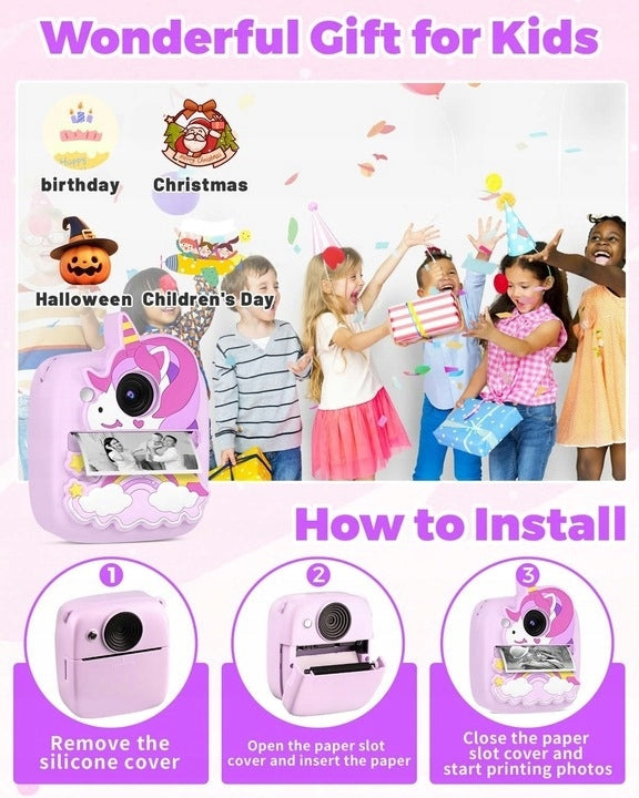INSTANT CAMERA FOR CHILDREN DIGITAL PHOTO PINK UNICORN Brand 100