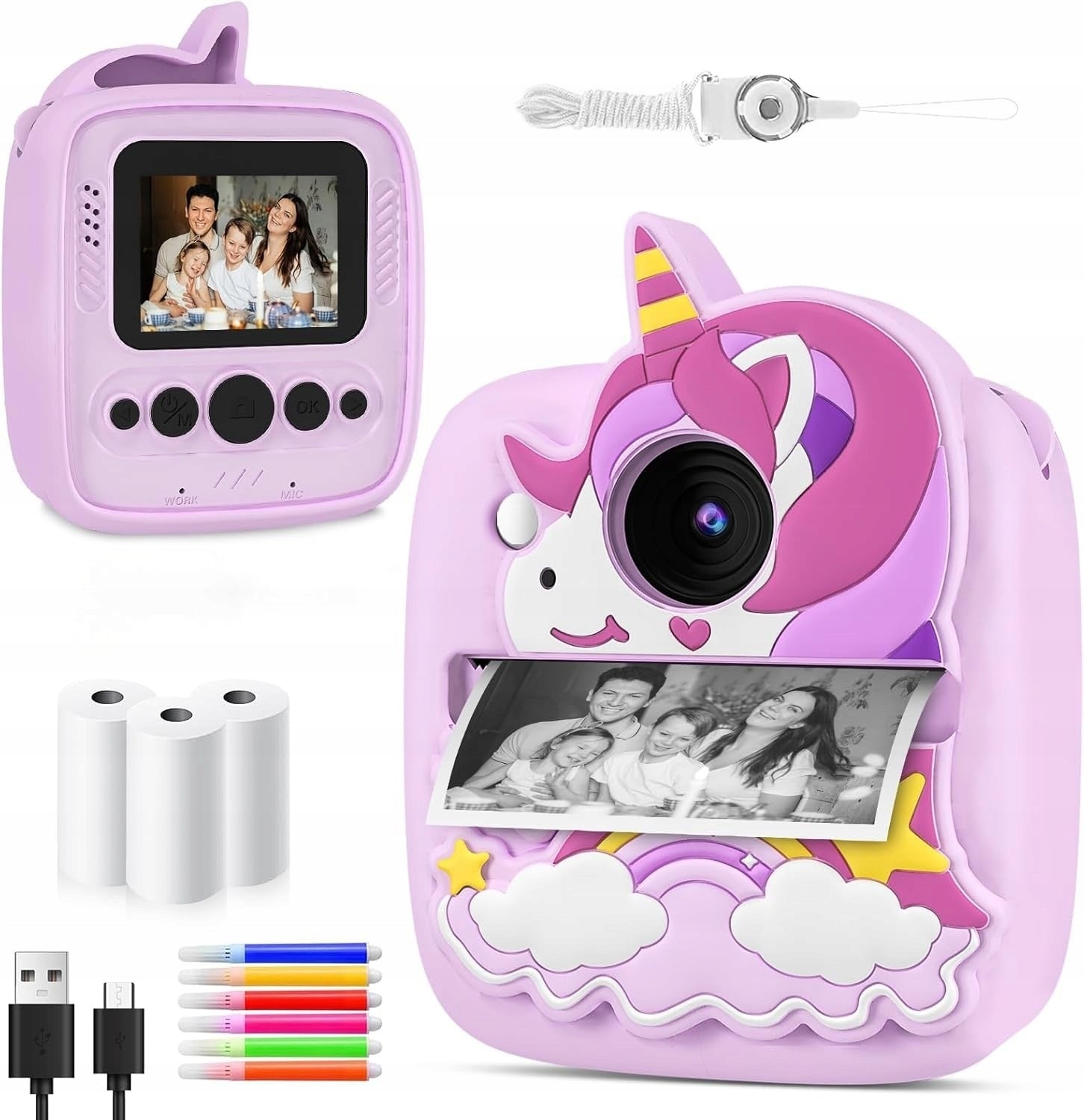 INSTANT CAMERA FOR CHILDREN DIGITAL PHOTO PINK UNICORN