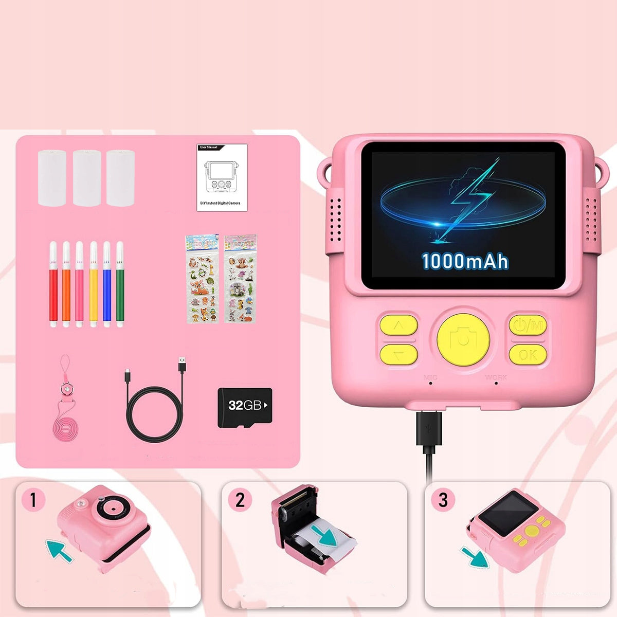 INSTANT CAMERA FOR CHILDREN MINI THERMAL PRINTER + 3 ROLLS Model 4016858513582