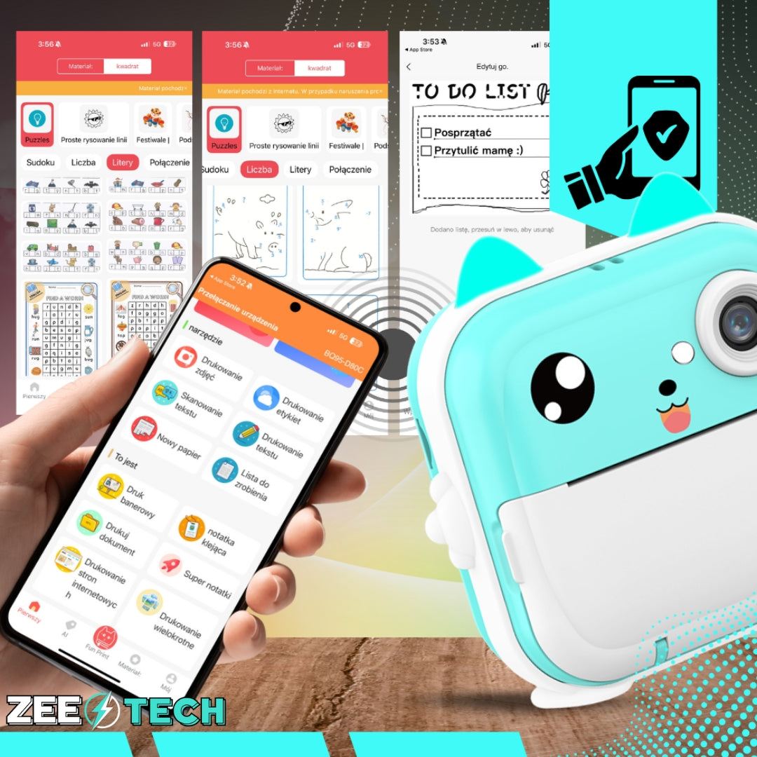 INSTANT CAMERA FOR CHILDREN PRINT PRINTER WITH 32GB CARD + 3 ROLLS Manufacturer code Aparat natychmiastowy mini drukarka  drukuś