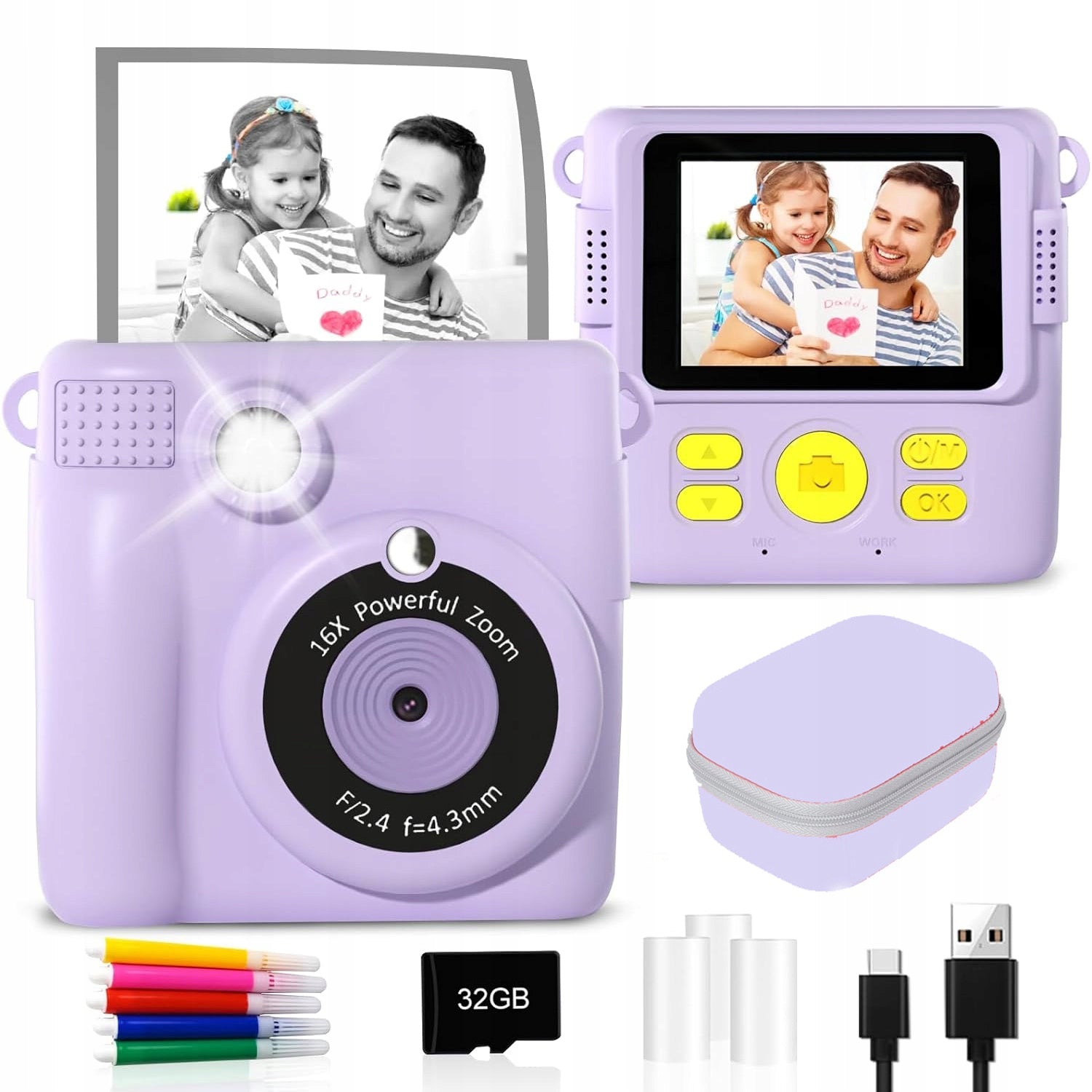 INSTANT CAMERA FOR CHILDREN PRINTER 1080P 16X