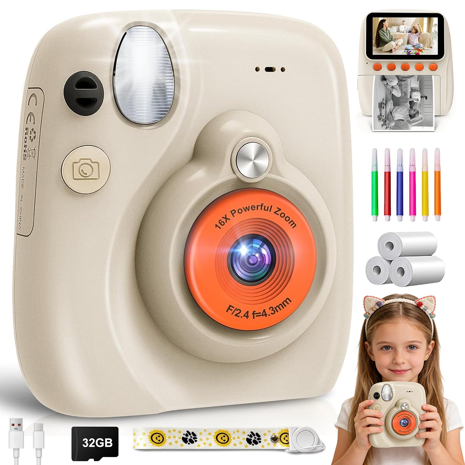INSTANT CAMERA FOR CHILDREN SAFE LIGHTWEIGHT ABS SILICONE HOUSING