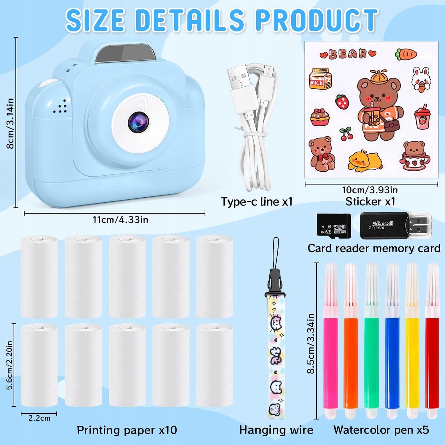 INSTANT CAMERA FOR KIDS COMPLETE SET PAPER SD 32GB 1080P EAN (GTIN) 0099815390987