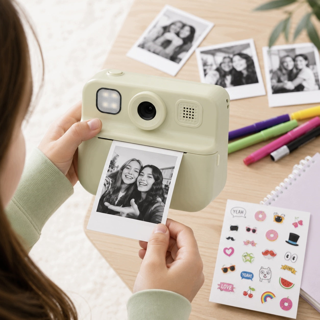INSTANT CAMERA WITH PRINTER GREEN ORNAMENTS CARTRIDGES 20 el Packaging status original