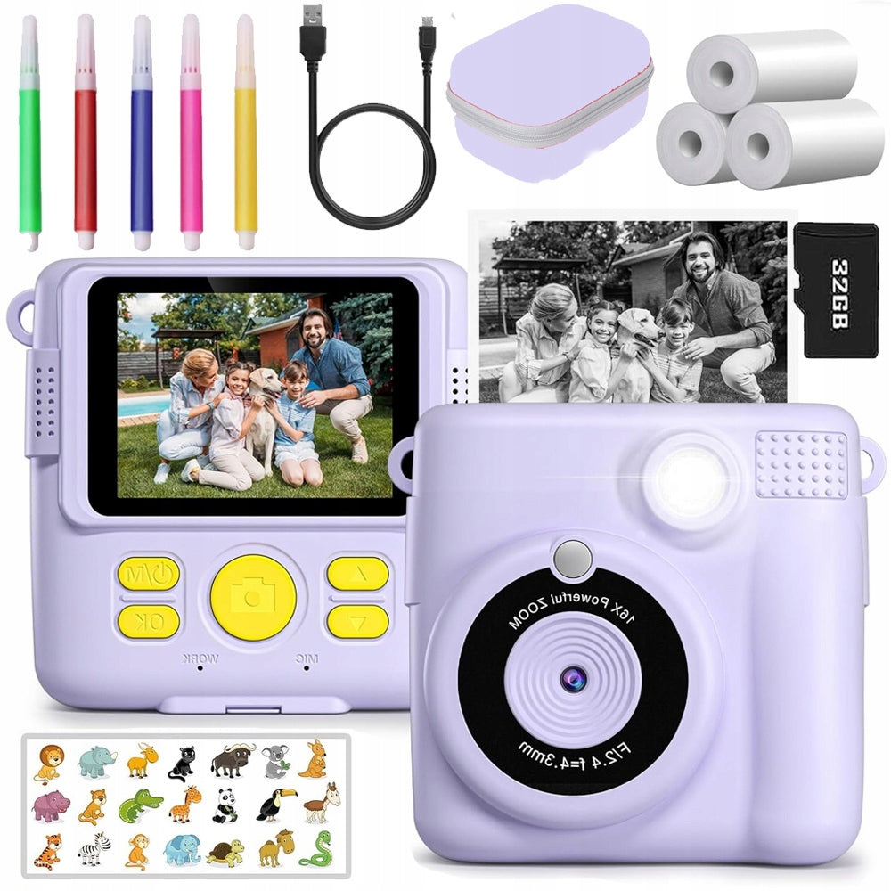 INSTANT DIGITAL CAMERA FOR CHILDREN WITH 32GB CARD + 3 ROLLS