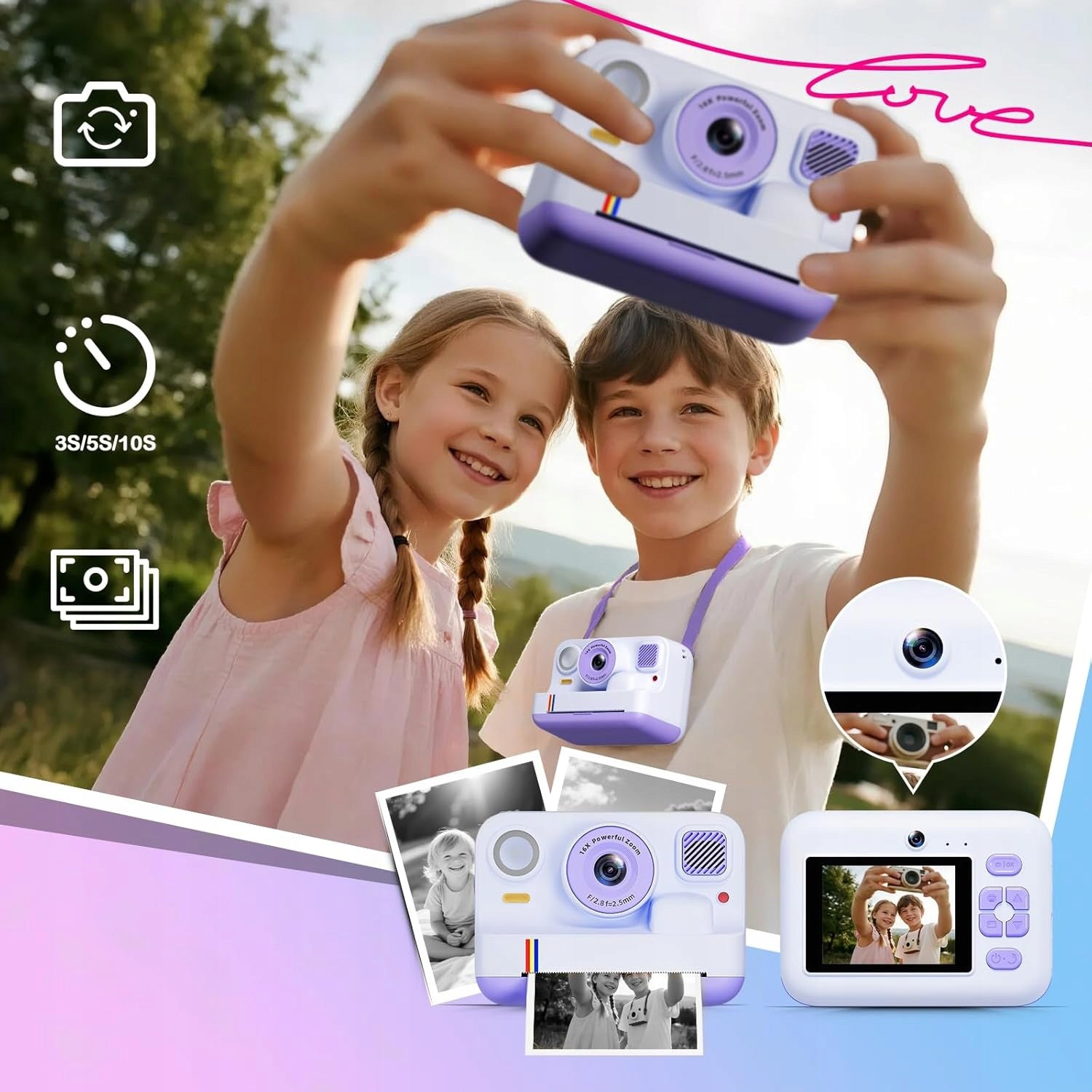 INSTANT DIGITAL CAMERA FOR CHILDREN WITH PRINTER + 32GB CARD + 3 ROLLS Brand no brand