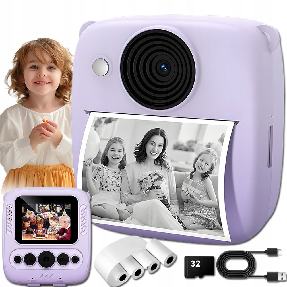 INSTANT DIGITAL CAMERA FOR CHILDREN WITH PRINTER + 32GB CARD + 4ROLLS