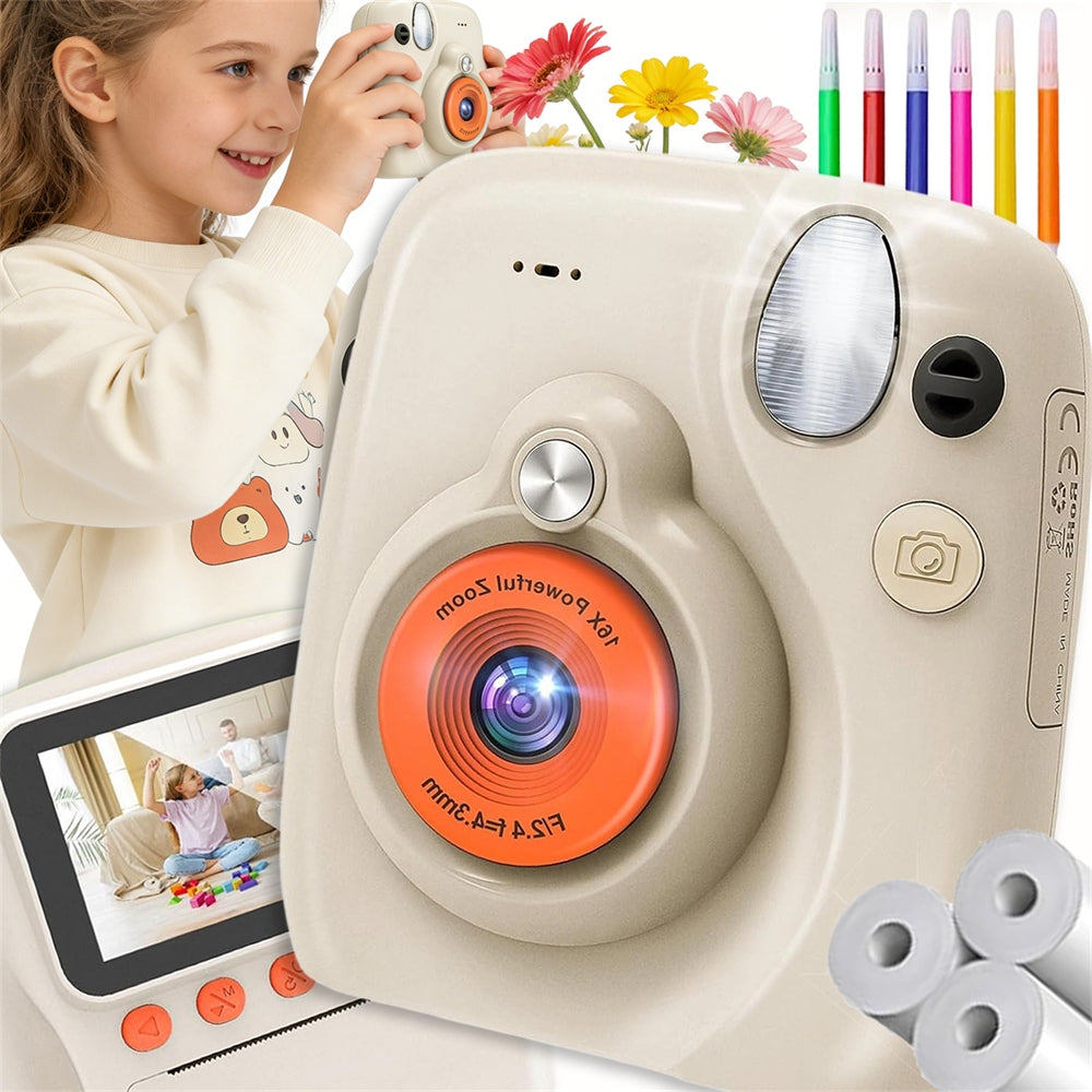 INSTANT DIGITAL CAMERA FOR KIDS WITH 3 ROLL PRINTER 1080P CARD