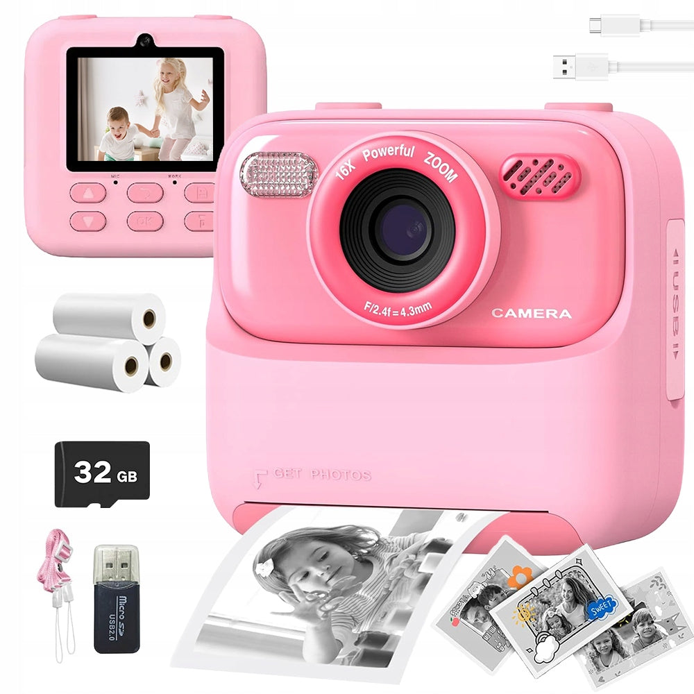 INSTANT DIGITAL CAMERA WITH PRINTER + 3 CARTRIDGES + 32 GB