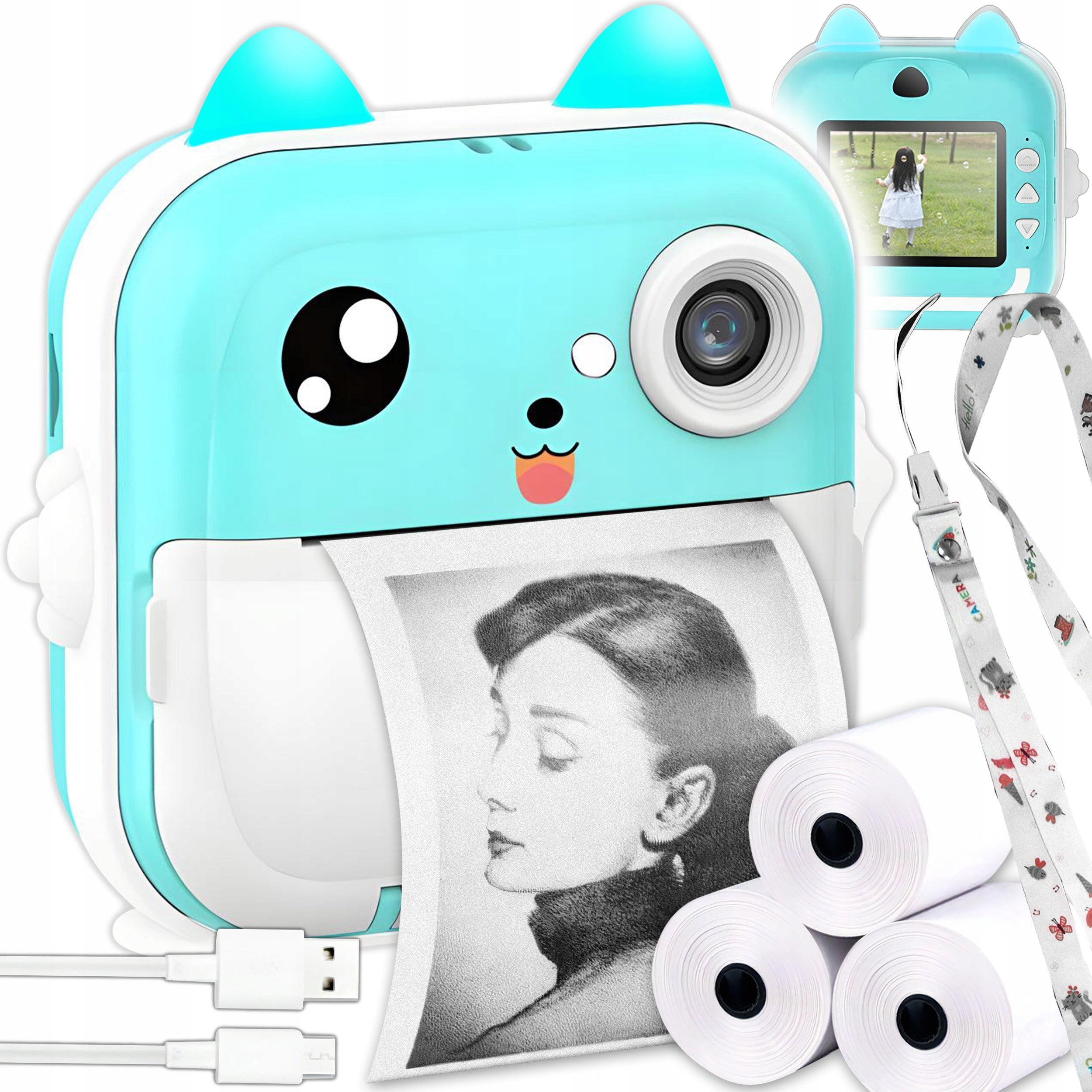 INSTANT DIGITAL CAMERA WITH PRINTER FOR CHILDREN GAMES BLUE + 3 ROLLS