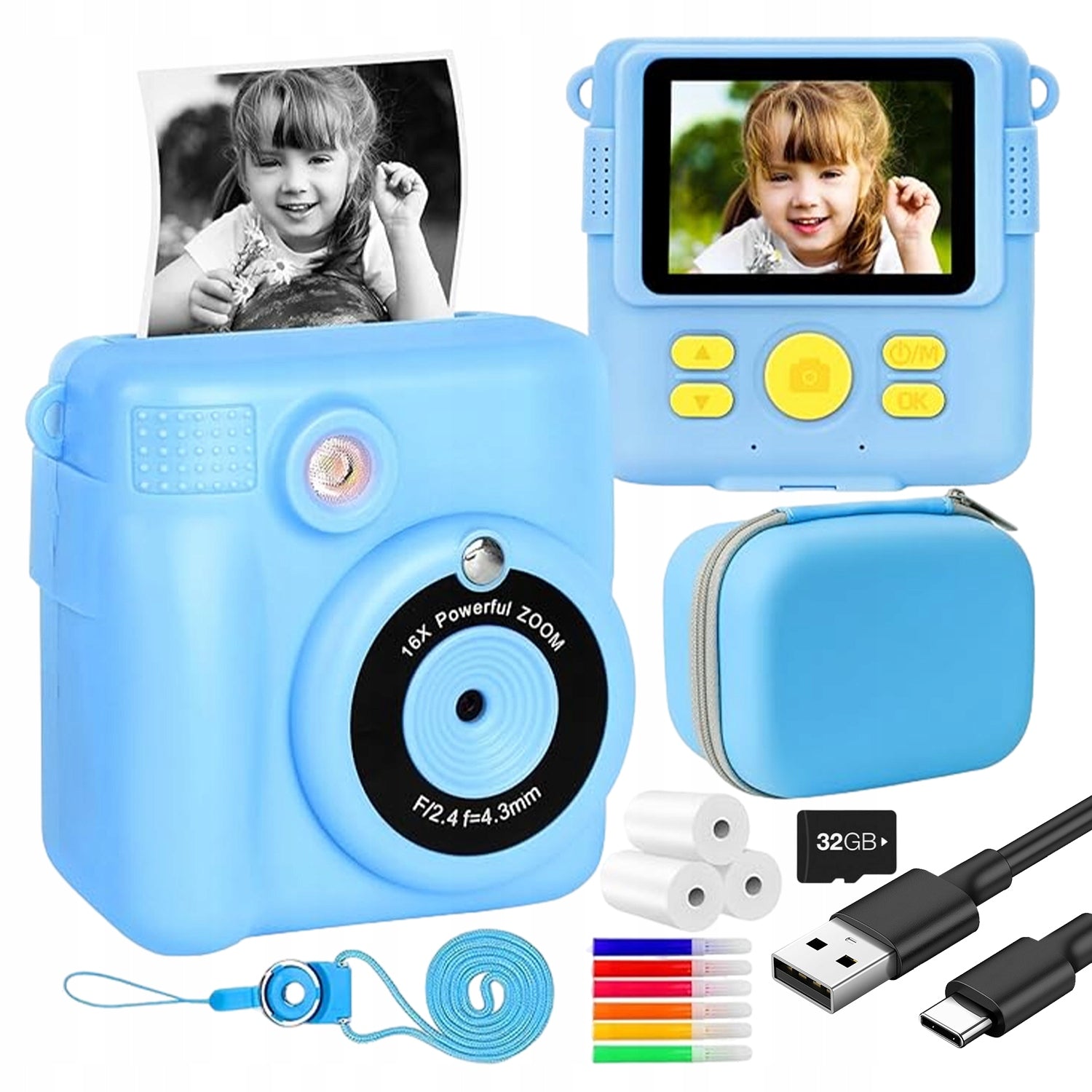INSTANT DIGITAL CAMERA WITH THERMAL PRINTER FOR CHILDREN ROLLER