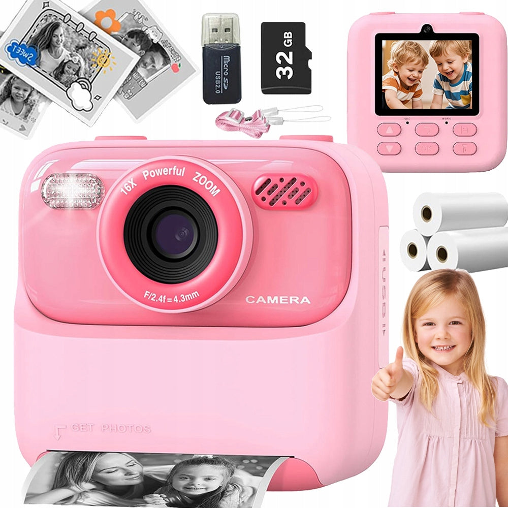 INSTANT DIGITAL CAMERAS FOR KIDS 32GB 1080P VIDEO MP3 PLAYER PINK
