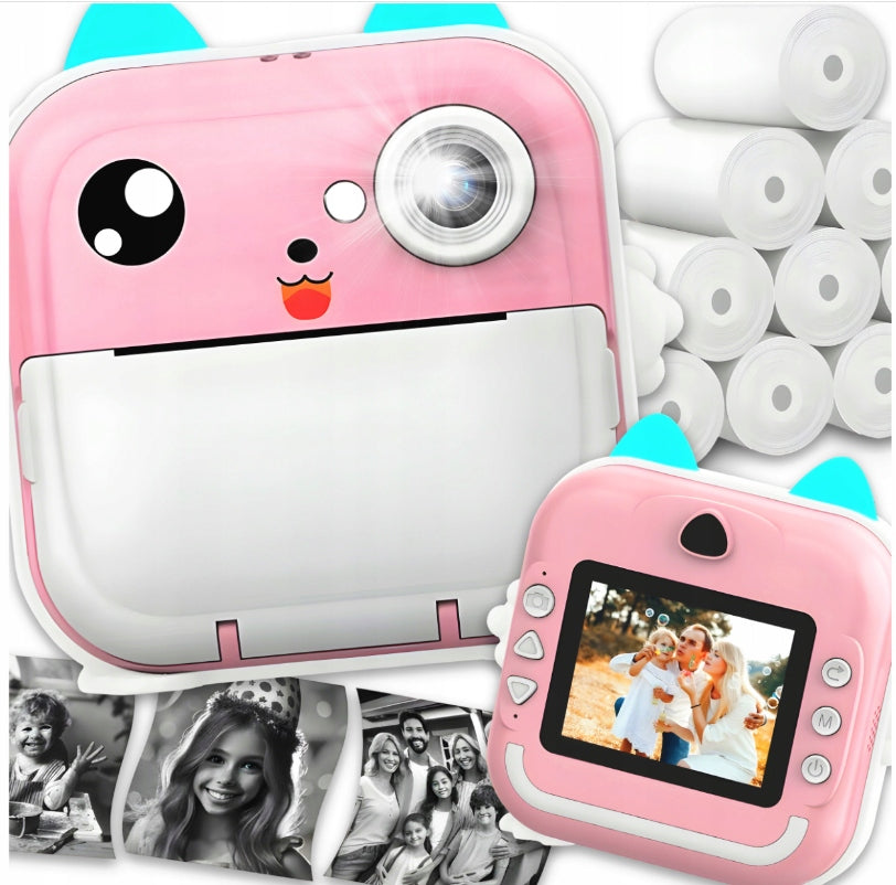 INSTANT PRINT CAMERA FOR CHILDREN MINI PRINTER + 10 ROLLS PINK