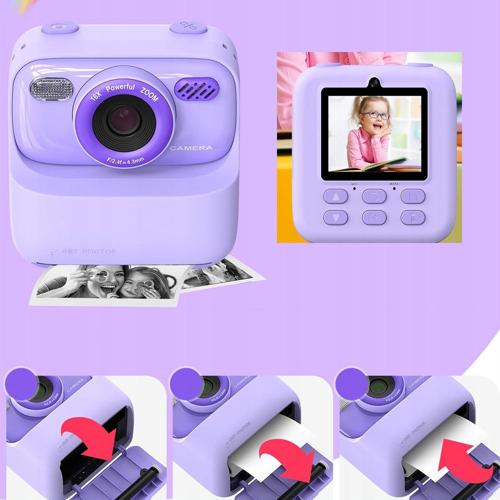 INSTANT VIDEO CAMERA MINI THERMAL PRINTER 3 ROLLS WITH FLASH Model APARAT FOTOGRAFICZNY DLA DZIECI