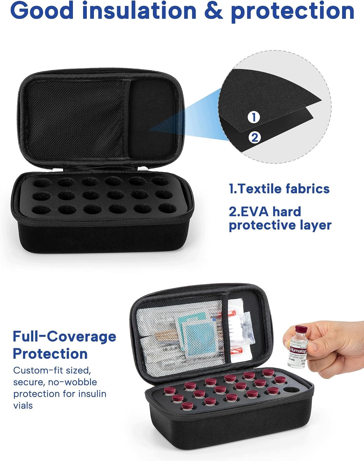 INSULIN AMPOULE CASE 18 PIECES RIGID EVA SHOCKPROOF Medical device type accessories for a medical device or a product without an intended medical purpose
