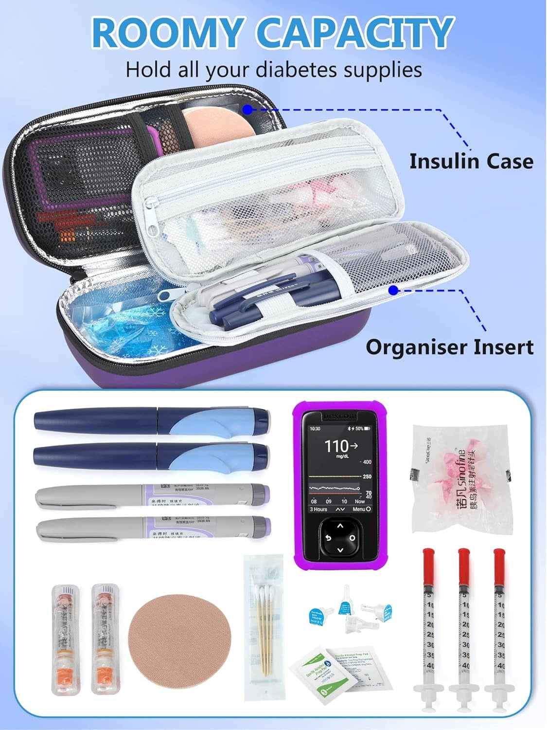 INSULIN COOLING BAG EVA PURPLE WITH ICE BAGS Medical device type accessories for a medical device or a product without an intended medical purpose