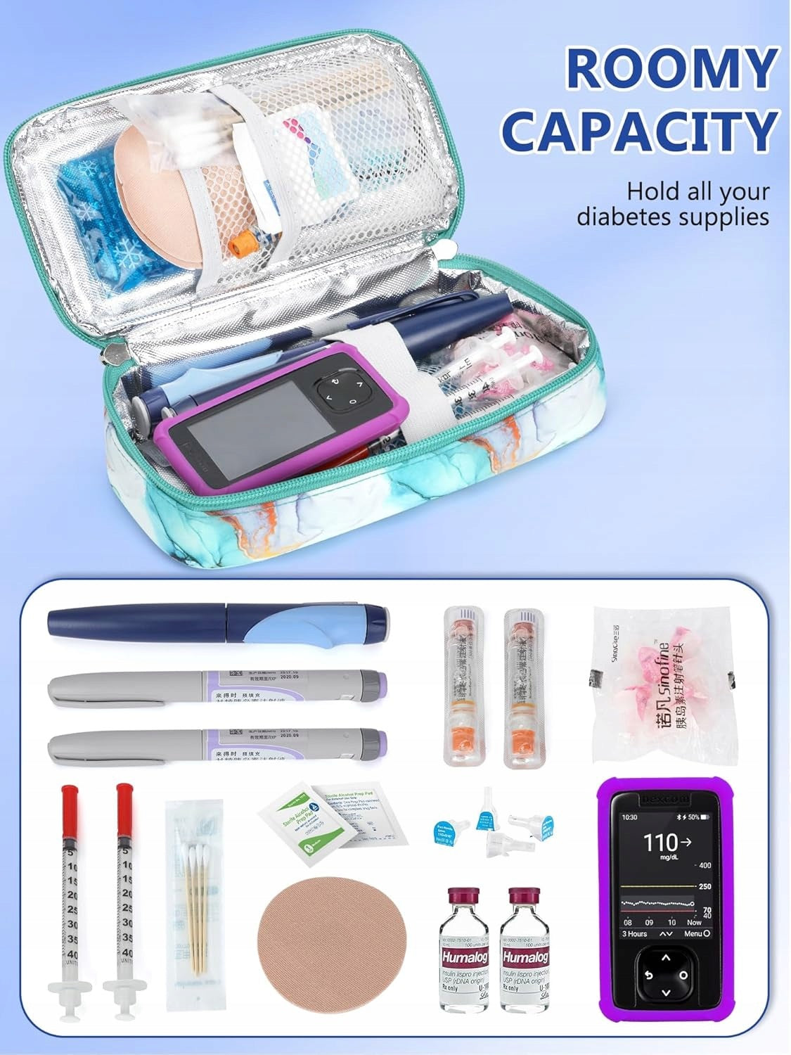INSULIN COOLING BAG WITH 2 THERMOCOUPLES TSA MARBLE Medical device type accessories for a medical device or a product without an intended medical purpose