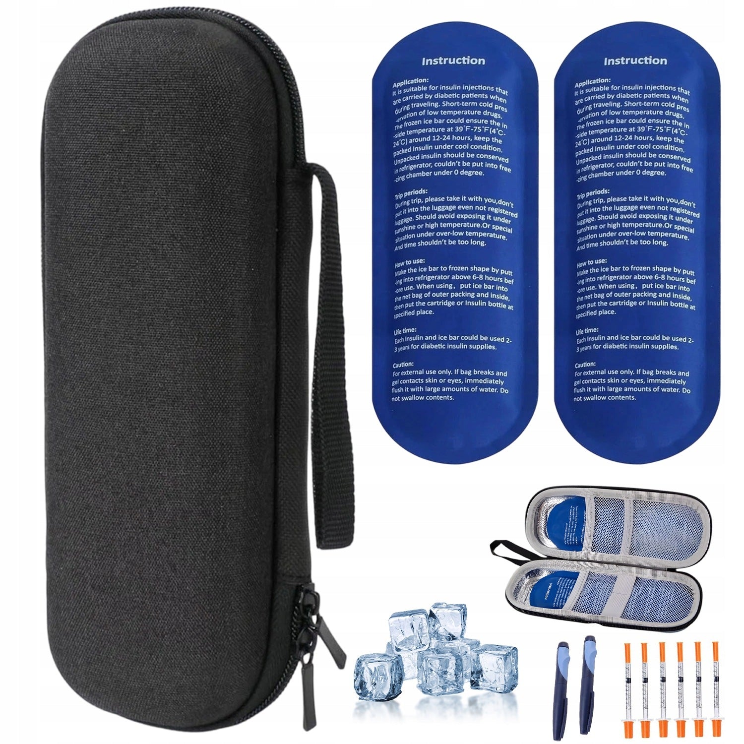INSULIN THERMAL COOLING BAG WITH DIABETIC CASE COOLING CARTRIDGES