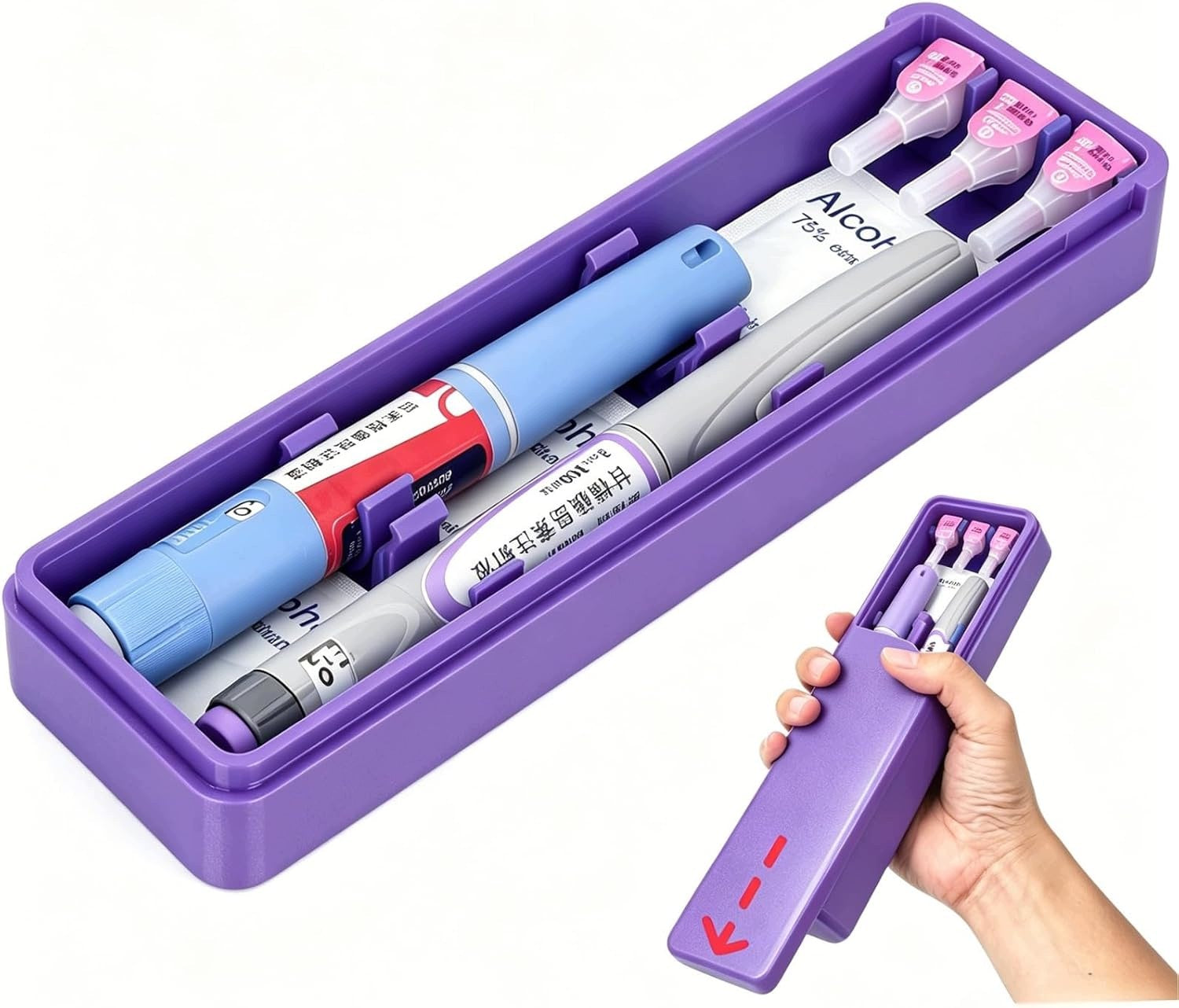 INSULIN TRAVEL CASE 2 PURPLE NEEDLE PENS