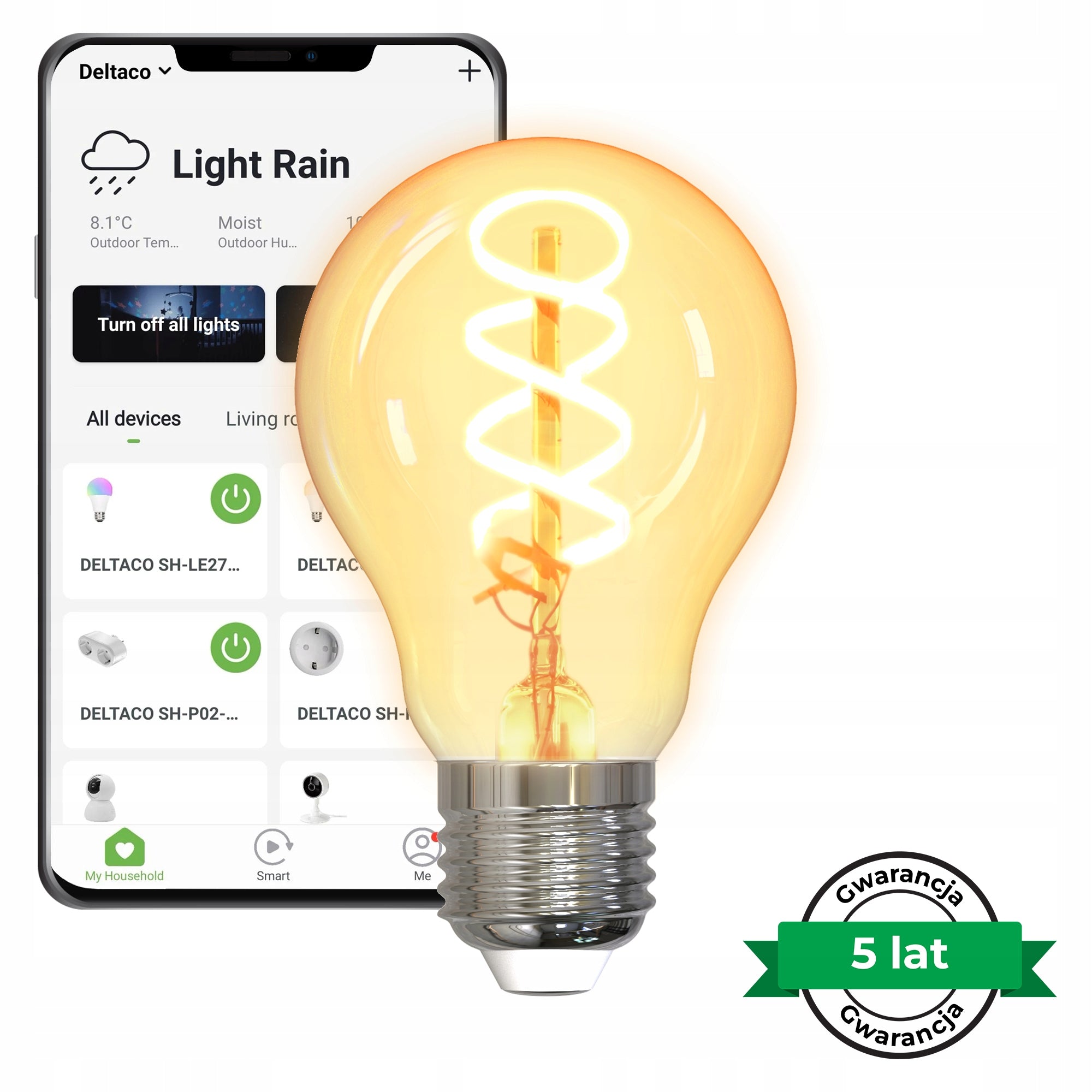 LED-Glühbirne Deltaco Smart Home SH-LFE27A60S 