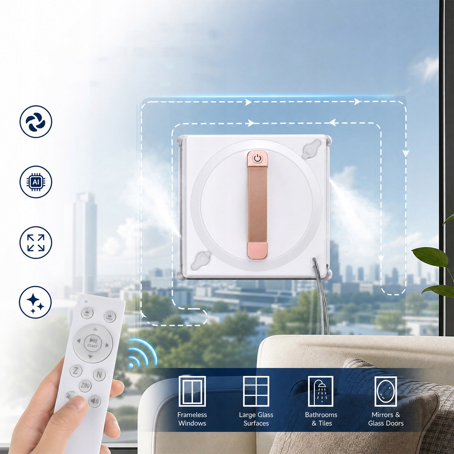 INTELLIGENT ROBOT FOR CLEANING FLOOR WINDOWS AUTOMATIC WATER JET Dominant color white