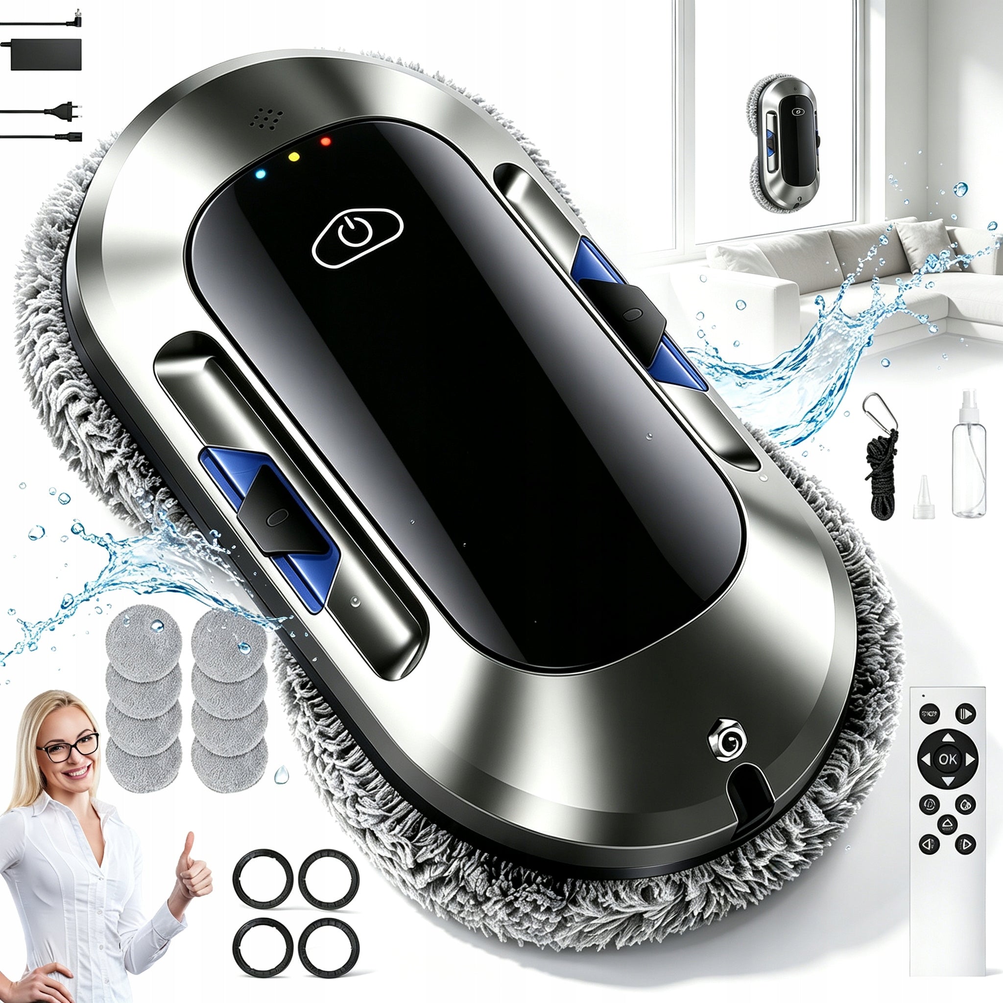INTELLIGENT WINDOW CLEANING ROBOT 6000PA REMOTE CONTROL QUIET OPERATION