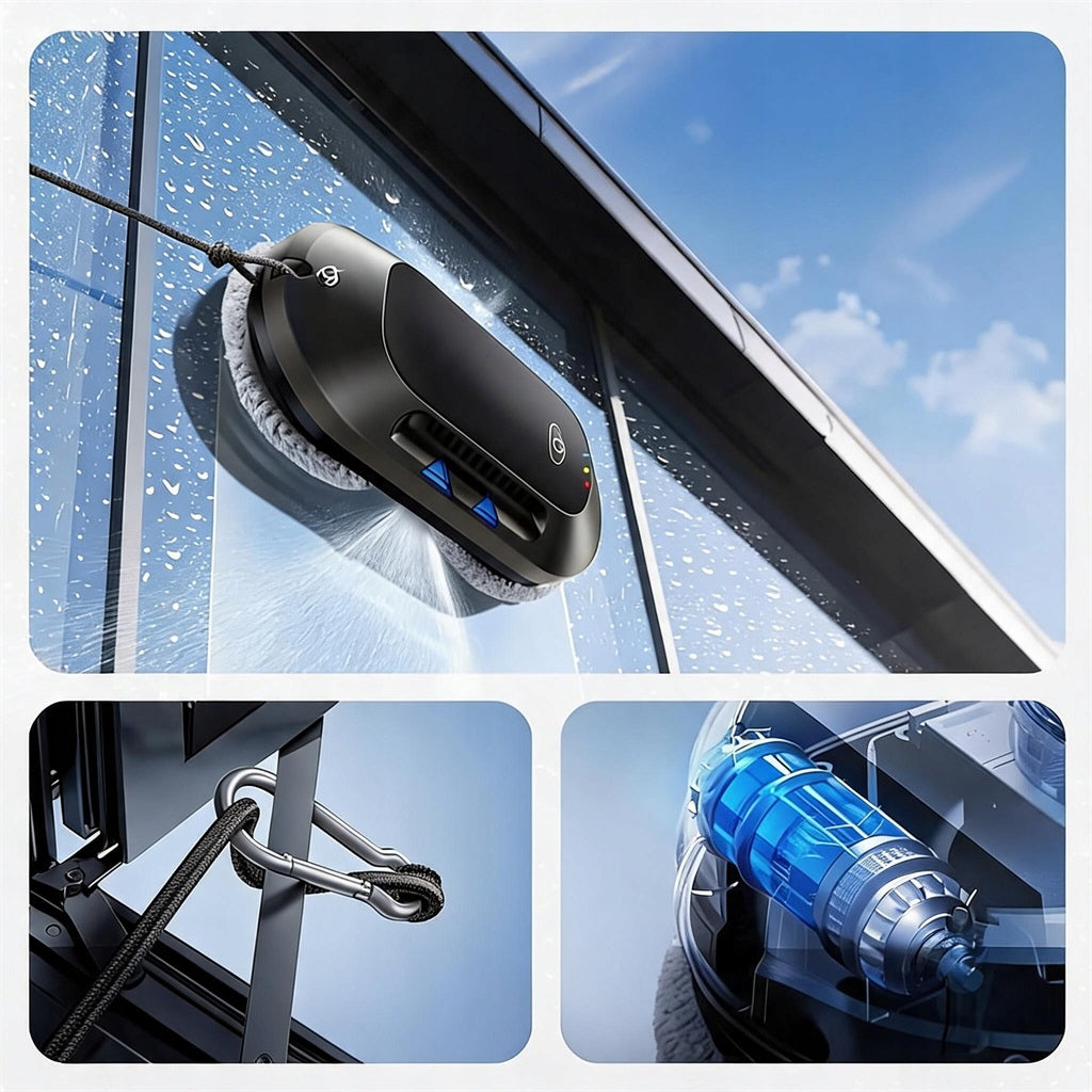 INTELLIGENT WINDOW CLEANING ROBOT GLASS REMOTE CONTROL AUTOMATIC 3 MODES Dominant color black
