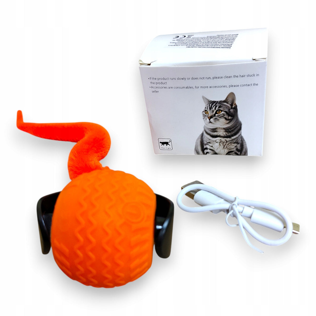 INTERACTIVE BALL WITH TAIL for cat USB 3 play modes ORANGE Packaging status original