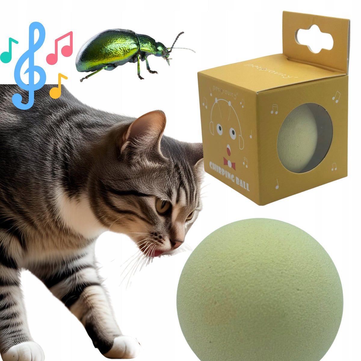 INTERACTIVE CAT BALL , CRICKET SOUNDS , SOUND TOY