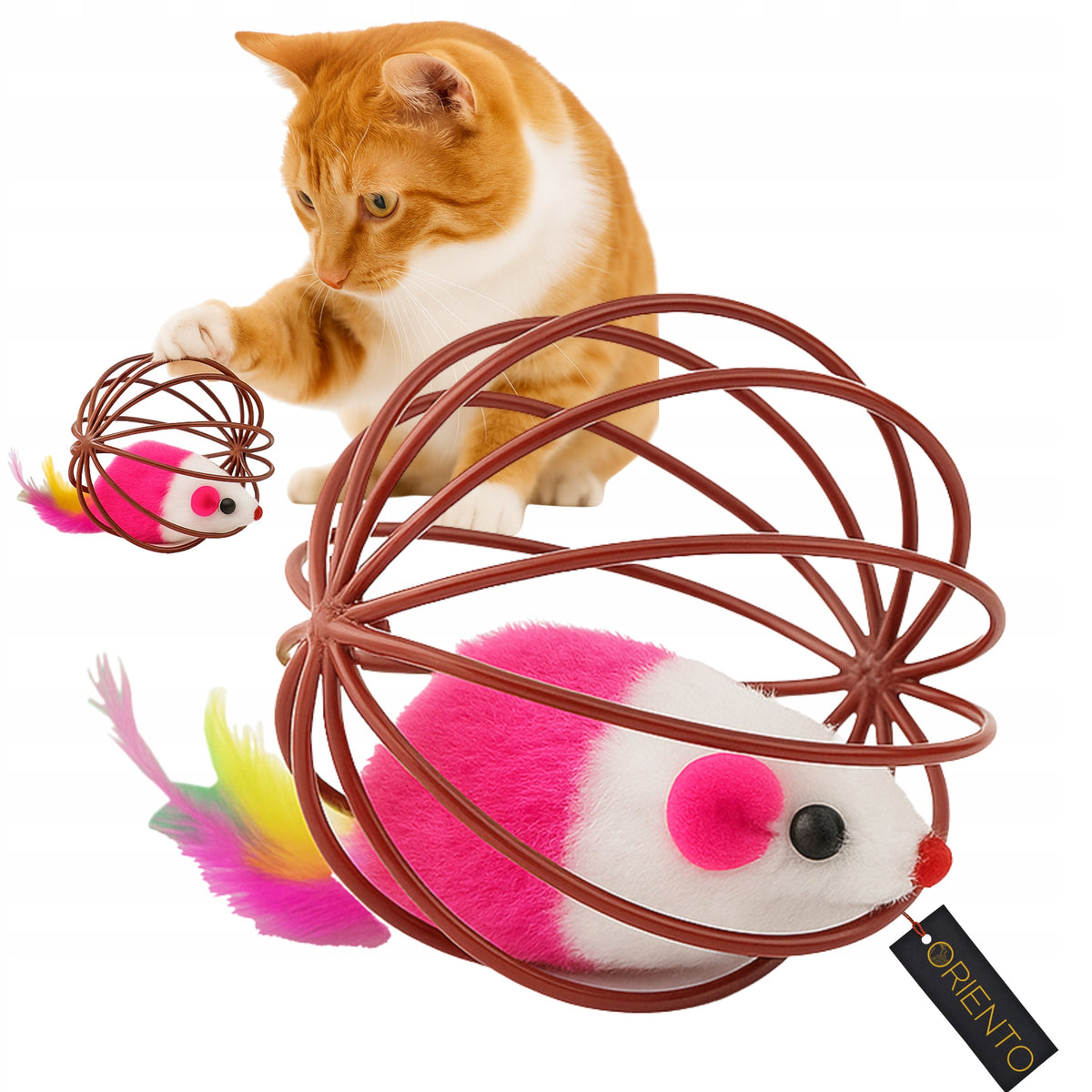 INTERACTIVE CAT BALL WIRE BALL MOUSE FEATHER RATTLE TOY